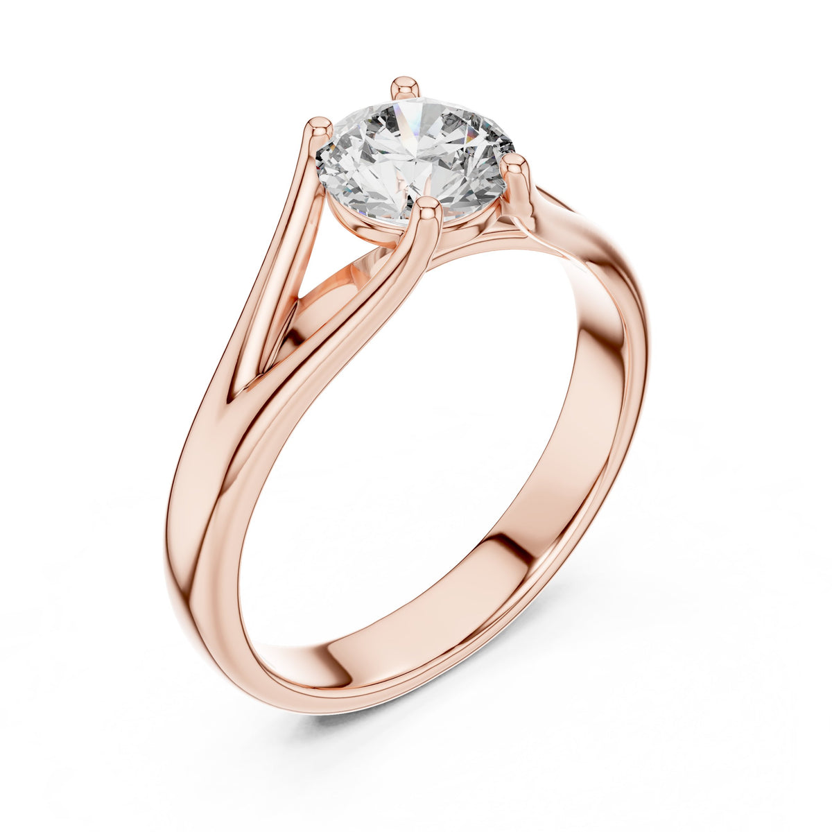 Round Diamond Solitaire Engagement Ring with Geometric Open Band