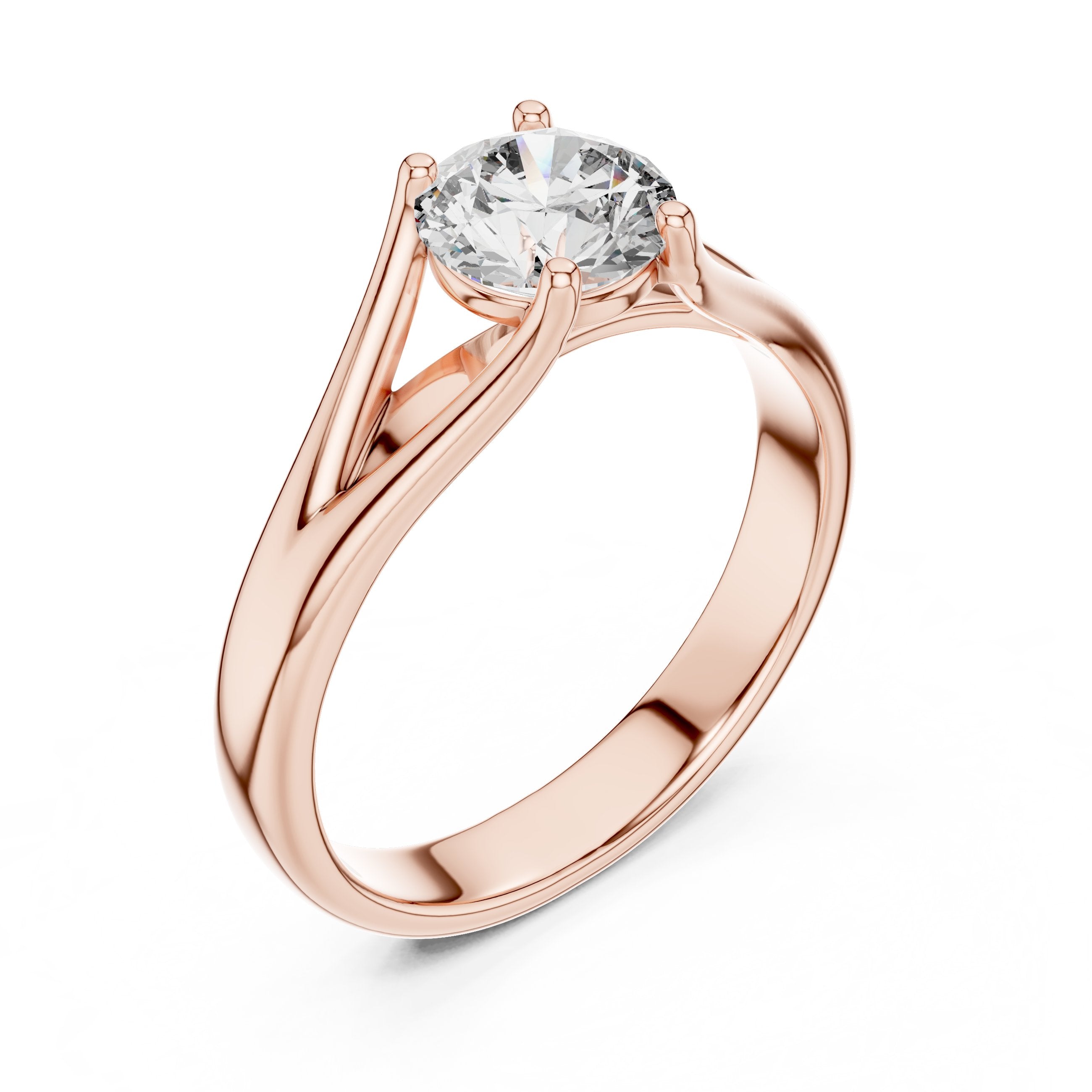 Round Diamond Solitaire Engagement Ring with Geometric Open Band in Rose Gold - VYKA Diamonds