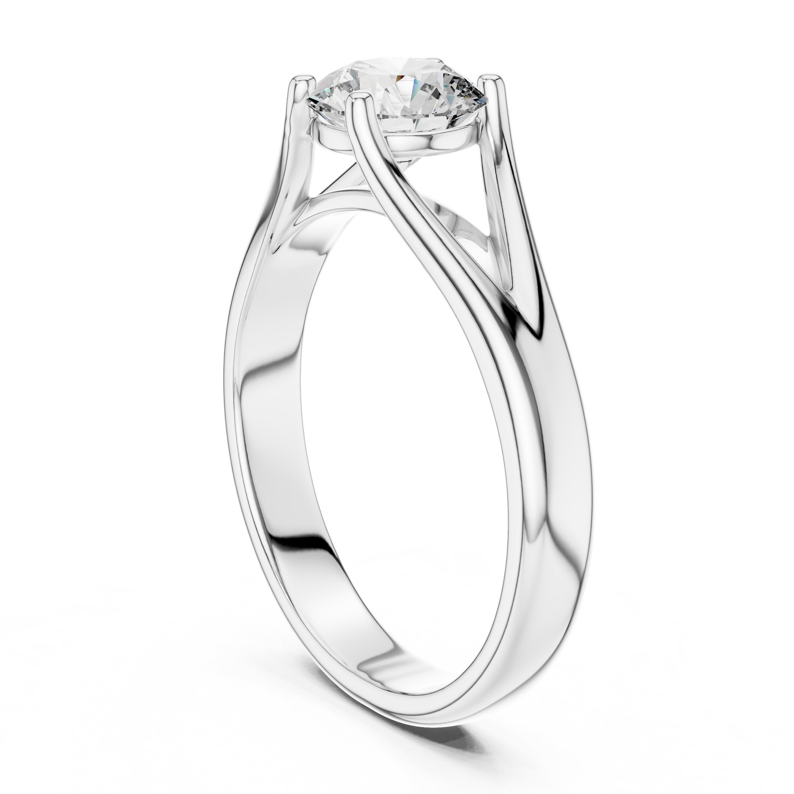 Round Diamond Solitaire Engagement Ring with Geometric Open Band in White Gold - VYKA Diamonds