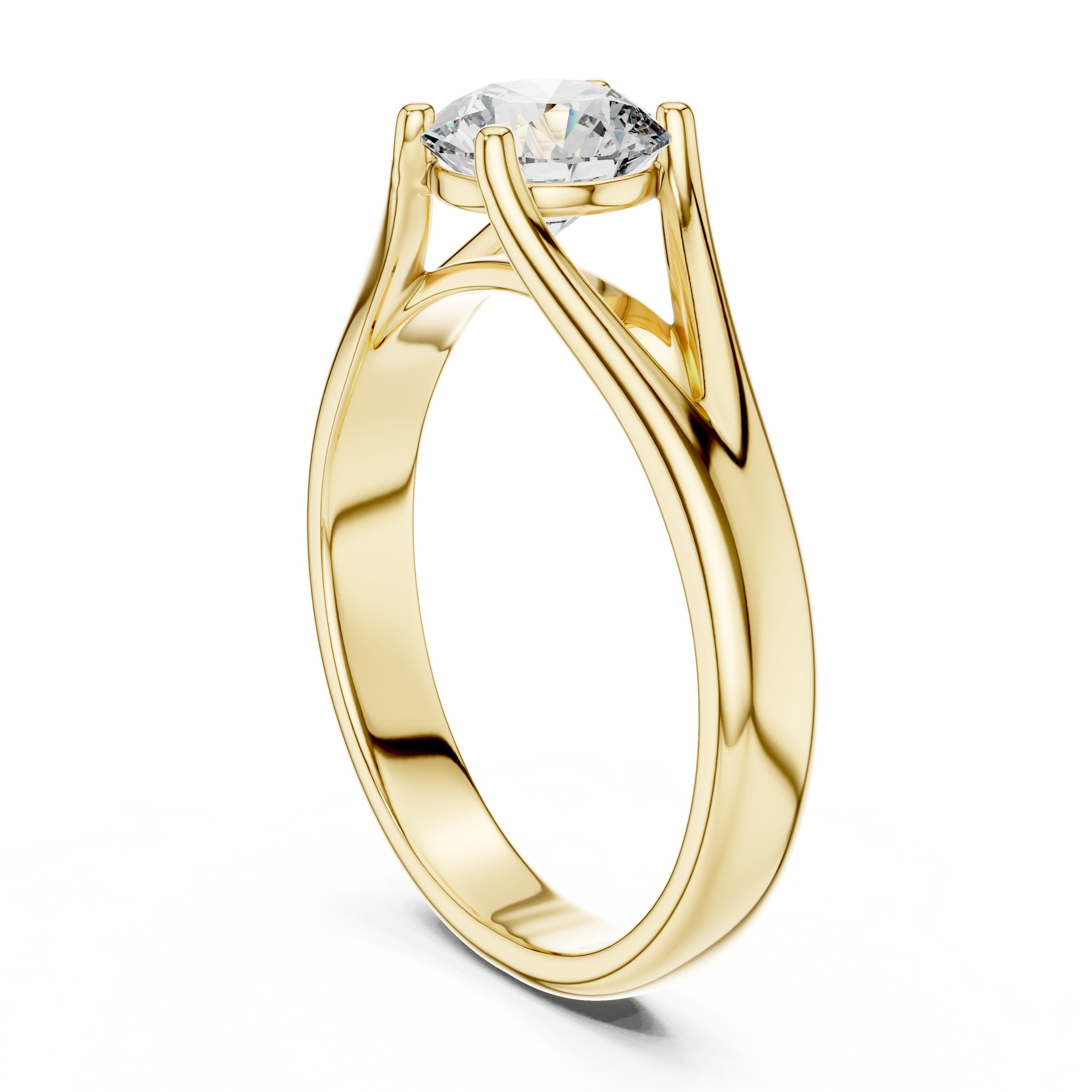 Round Diamond Solitaire Engagement Ring with Geometric Open Band in Yellow Gold - VYKA Diamonds