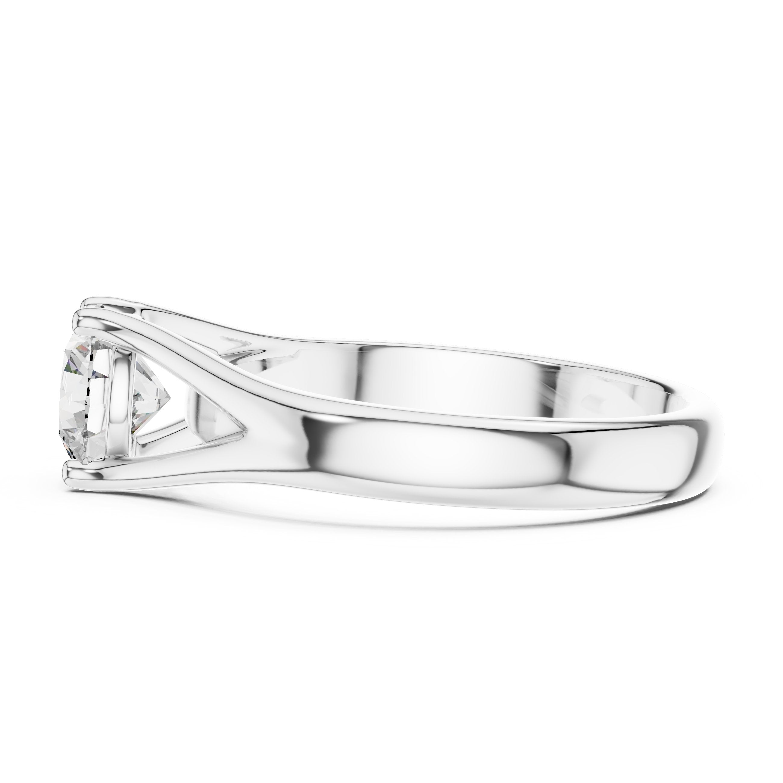 Round Diamond Solitaire Engagement Ring with Geometric Open Band in White Gold - VYKA Diamonds