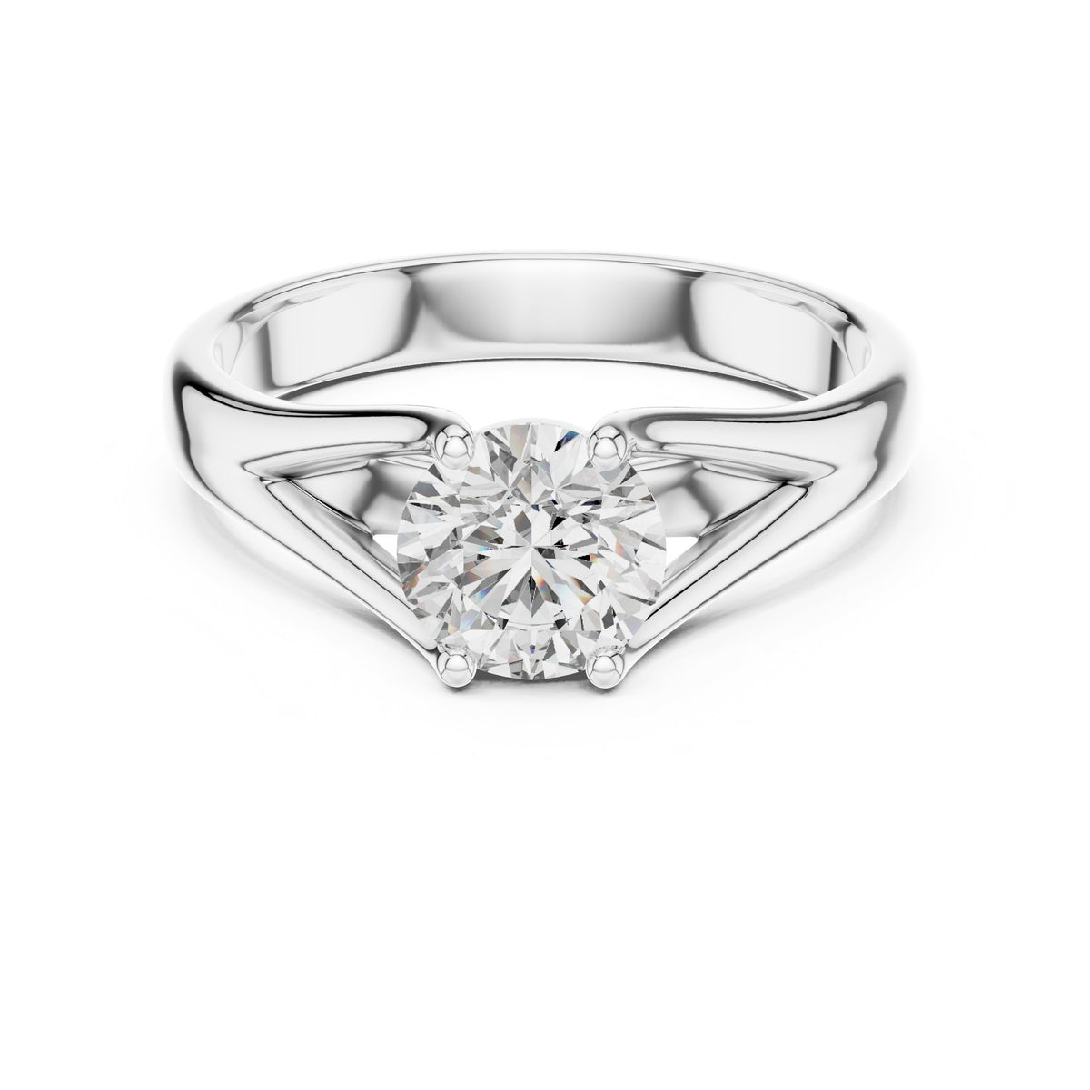 Round Diamond Solitaire Engagement Ring with Geometric Open Band