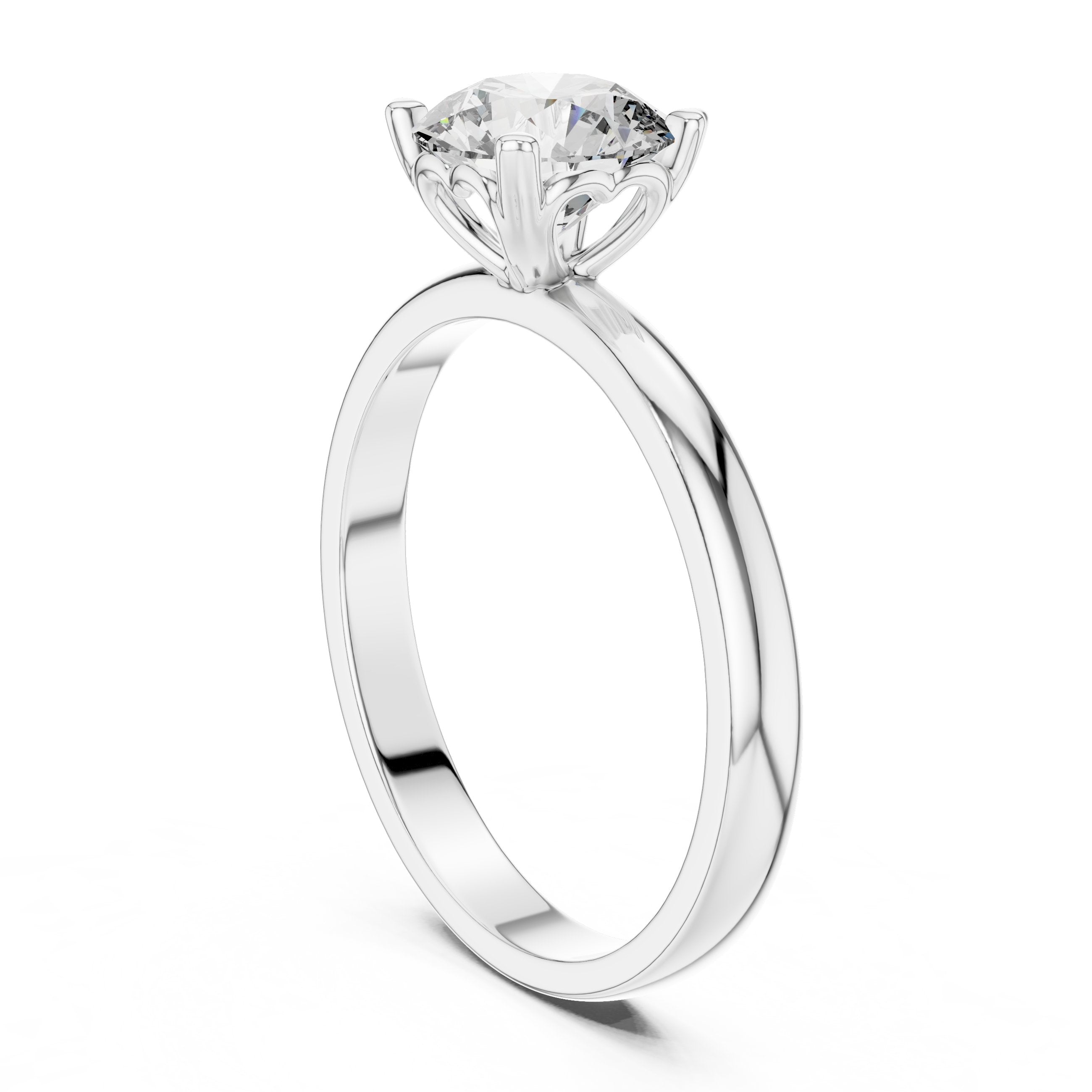Round Diamond Solitaire Engagement Ring with Beveled Edge Band in White Gold - VYKA Diamonds