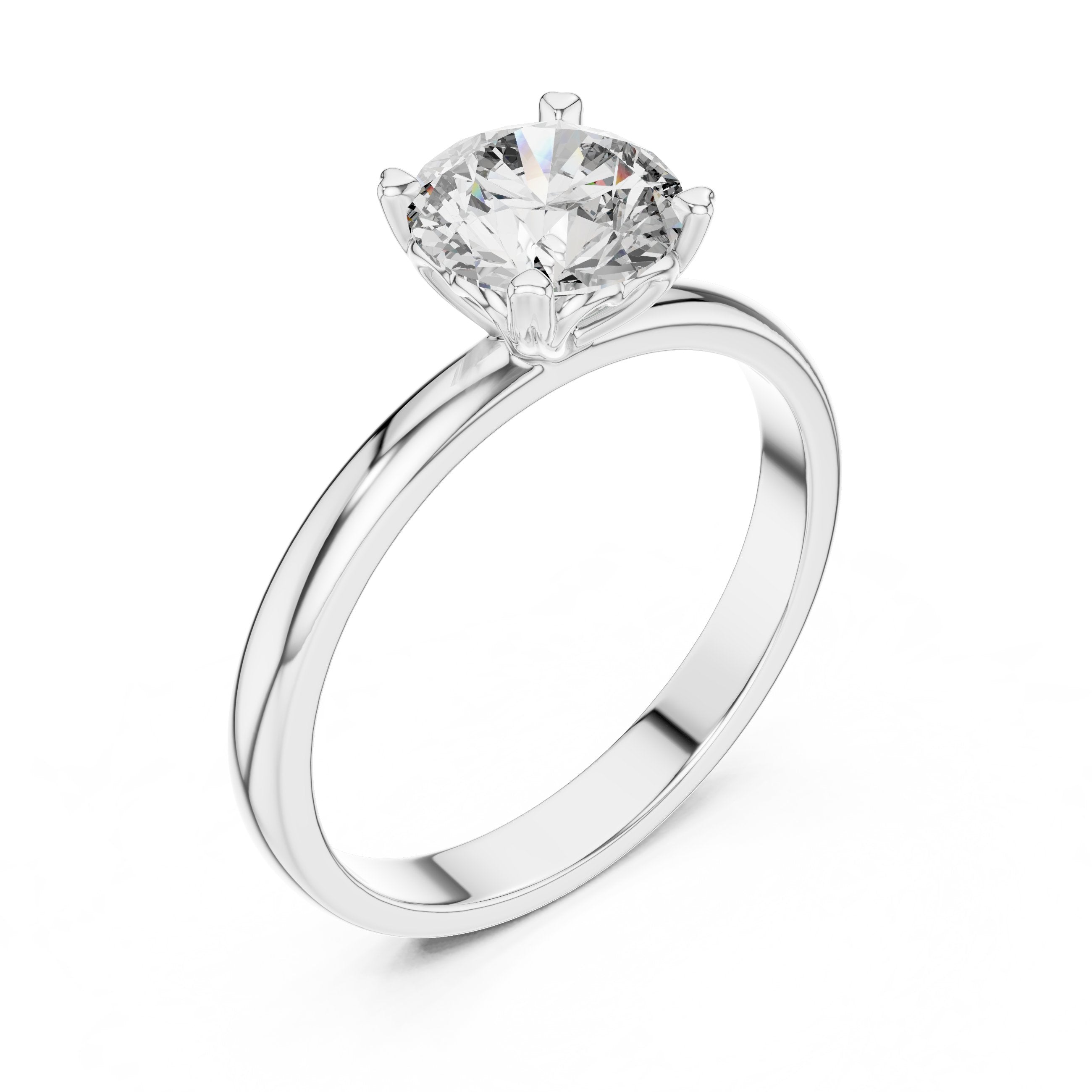 Round Diamond Solitaire Engagement Ring with Beveled Edge Band in White Gold - VYKA Diamonds