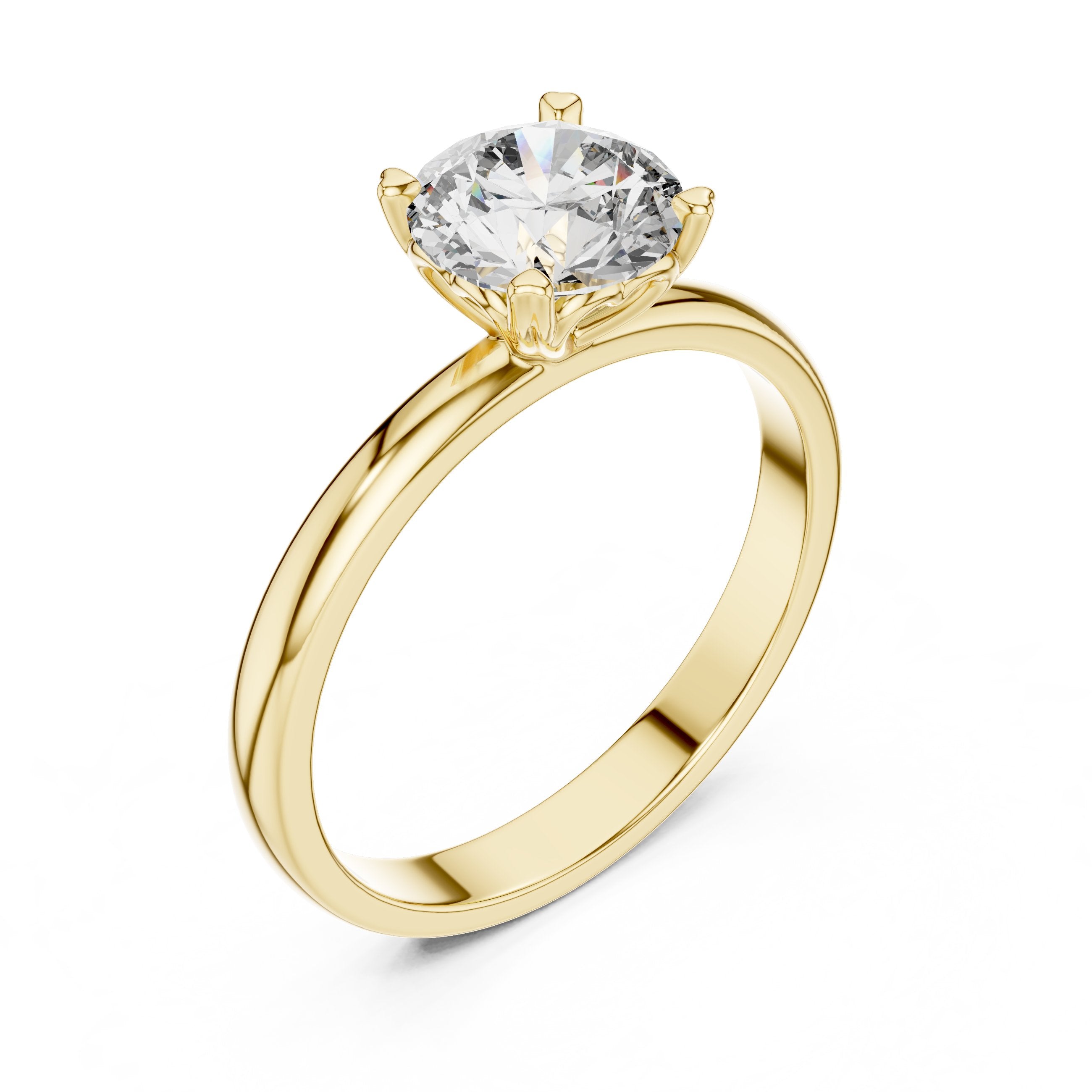 Round Diamond Solitaire Engagement Ring with Beveled Edge Band in Yellow Gold - VYKA Diamonds