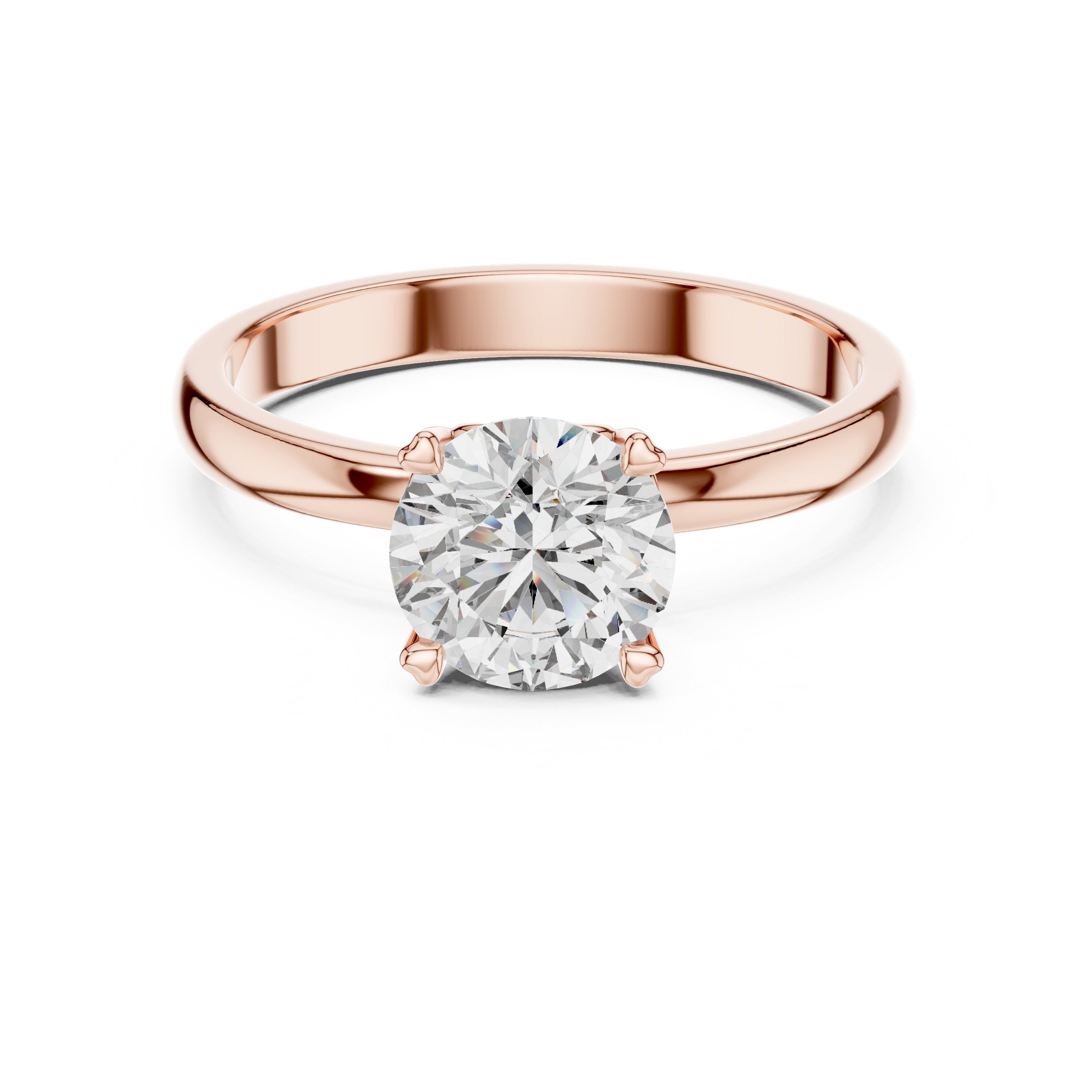 Round Diamond Solitaire Engagement Ring with Beveled Edge Band in Rose Gold - VYKA Diamonds
