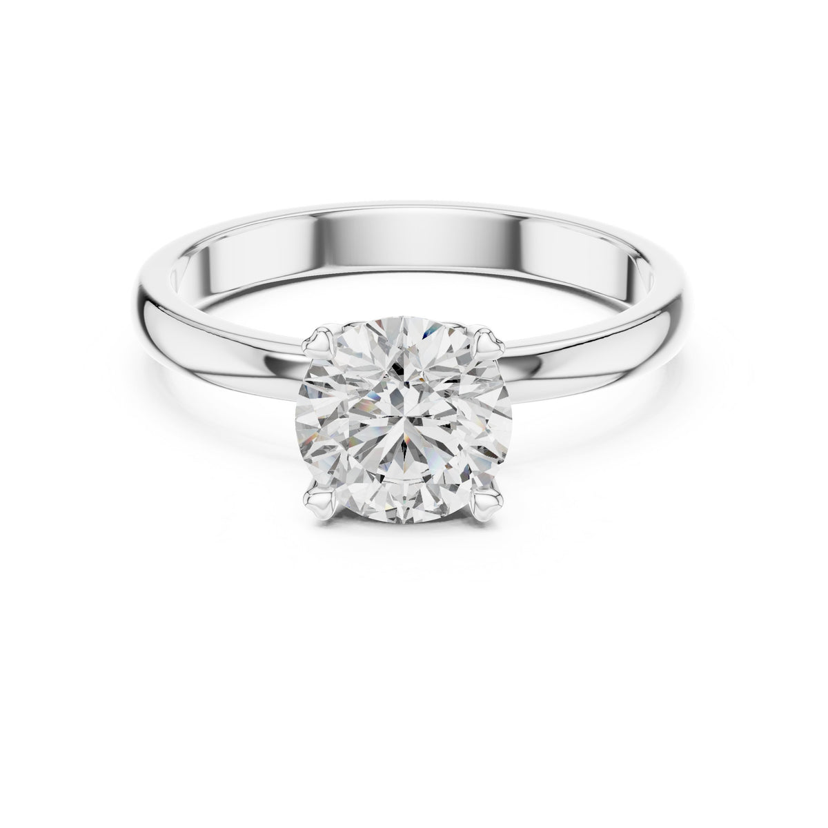 Round Diamond Solitaire Engagement Ring with Beveled Edge Band