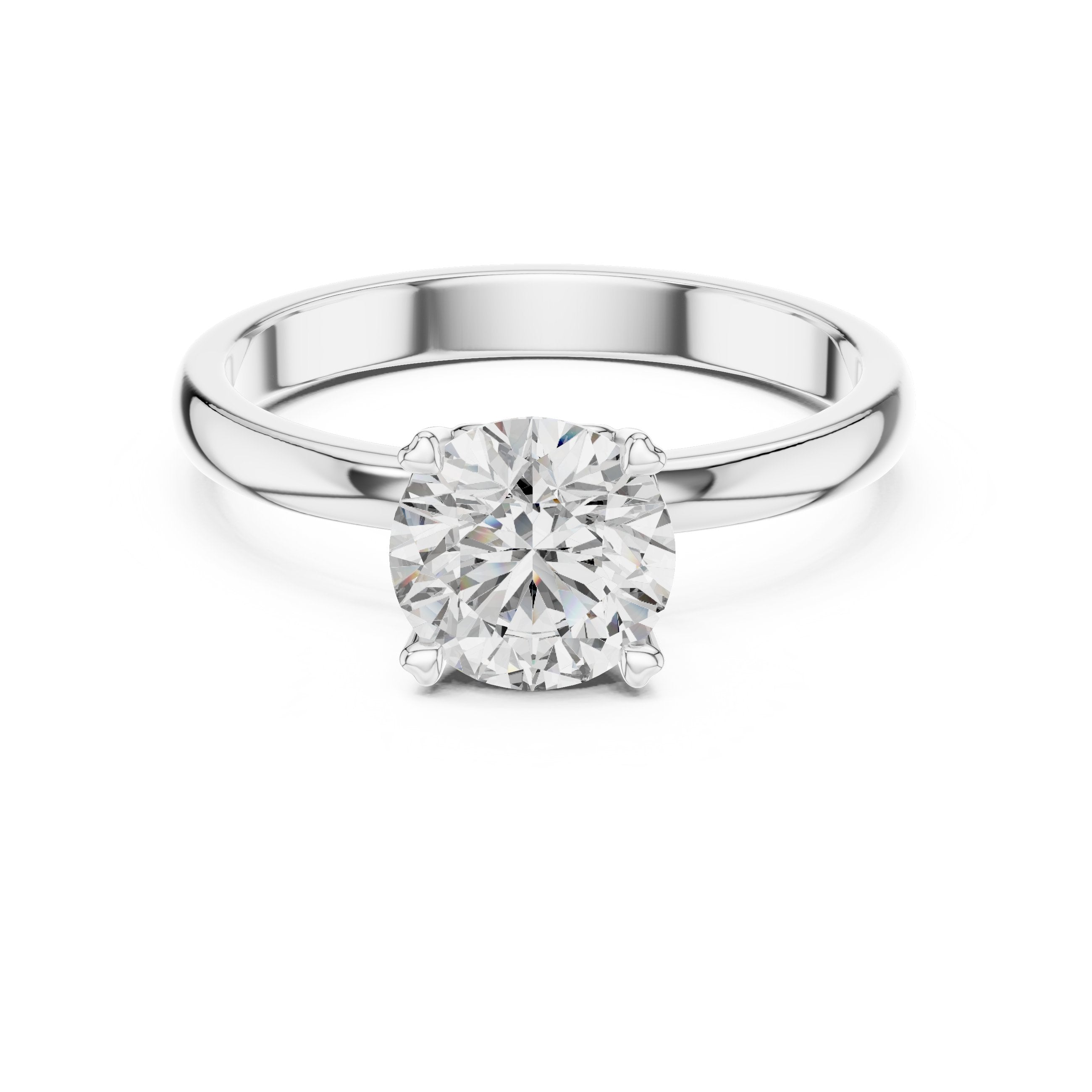 Round Diamond Solitaire Engagement Ring with Beveled Edge Band in White Gold - VYKA Diamonds