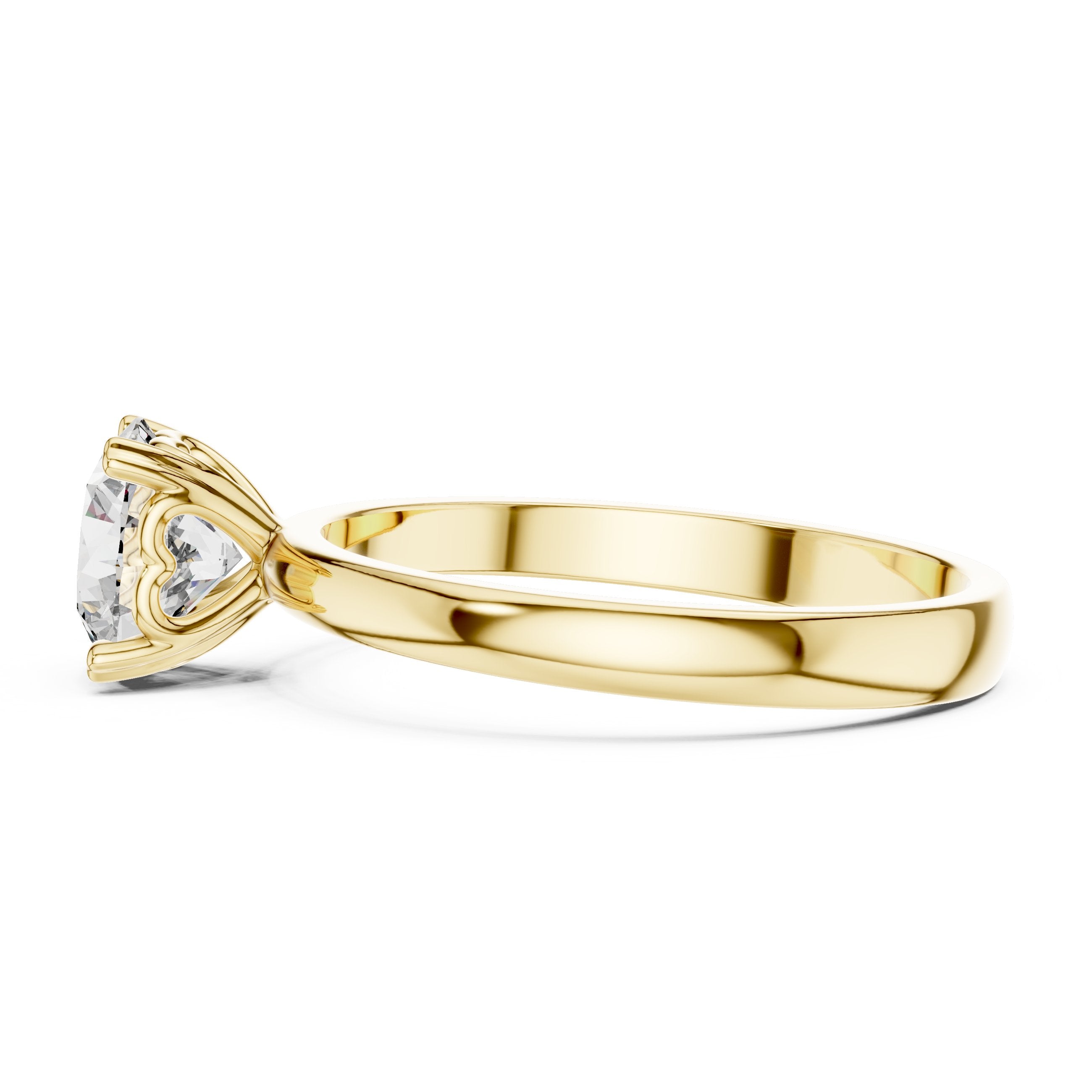 Round Diamond Solitaire Engagement Ring with Beveled Edge Band in Yellow Gold - VYKA Diamonds