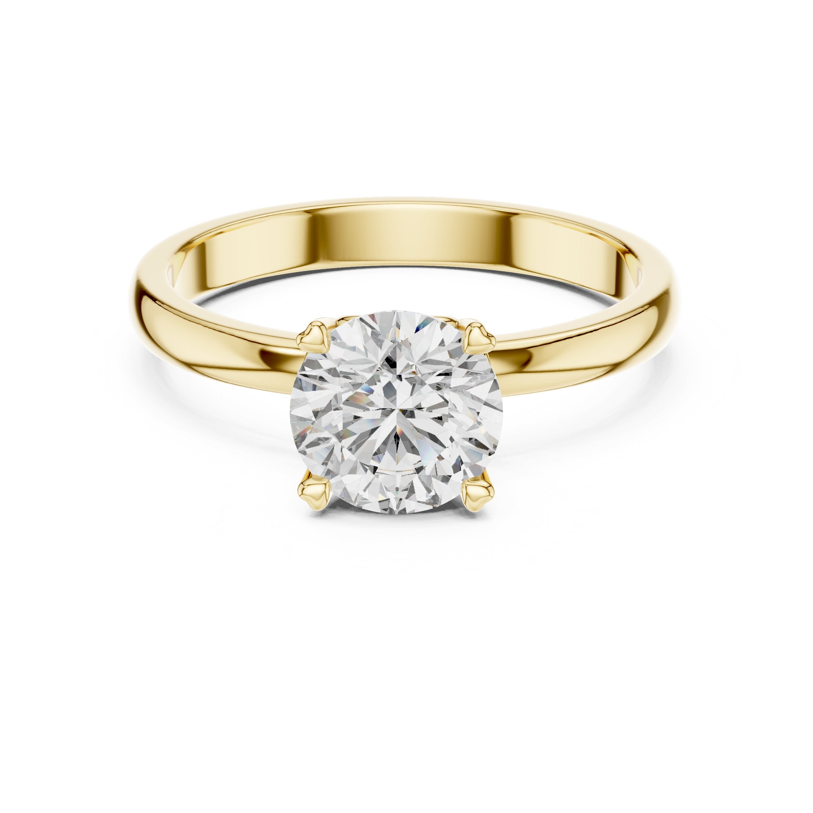Round Diamond Solitaire Engagement Ring with Beveled Edge Band in Yellow Gold - VYKA Diamonds