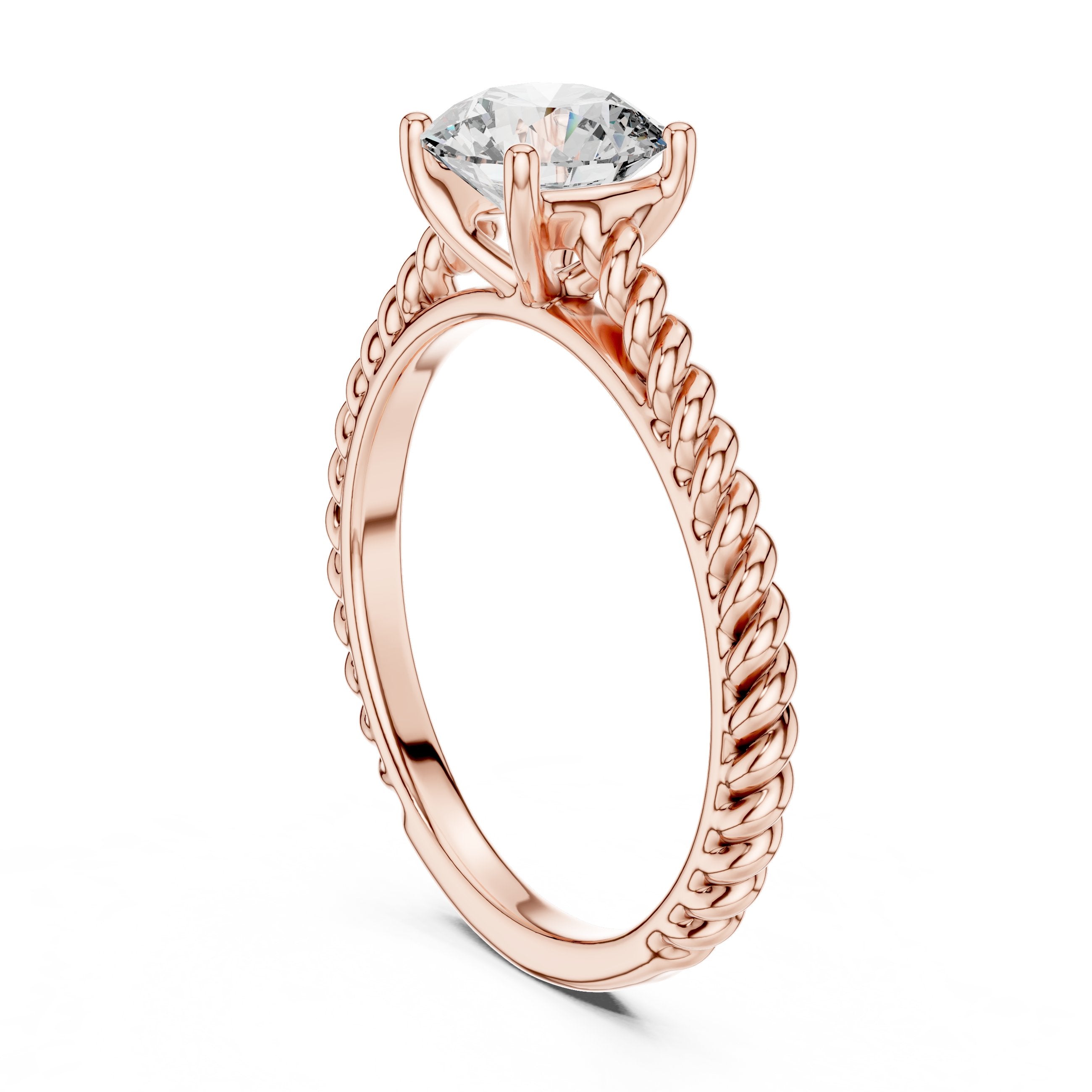 Round Diamond Solitaire Engagement Ring with Twisted Rope Band in Rose Gold - VYKA Diamonds