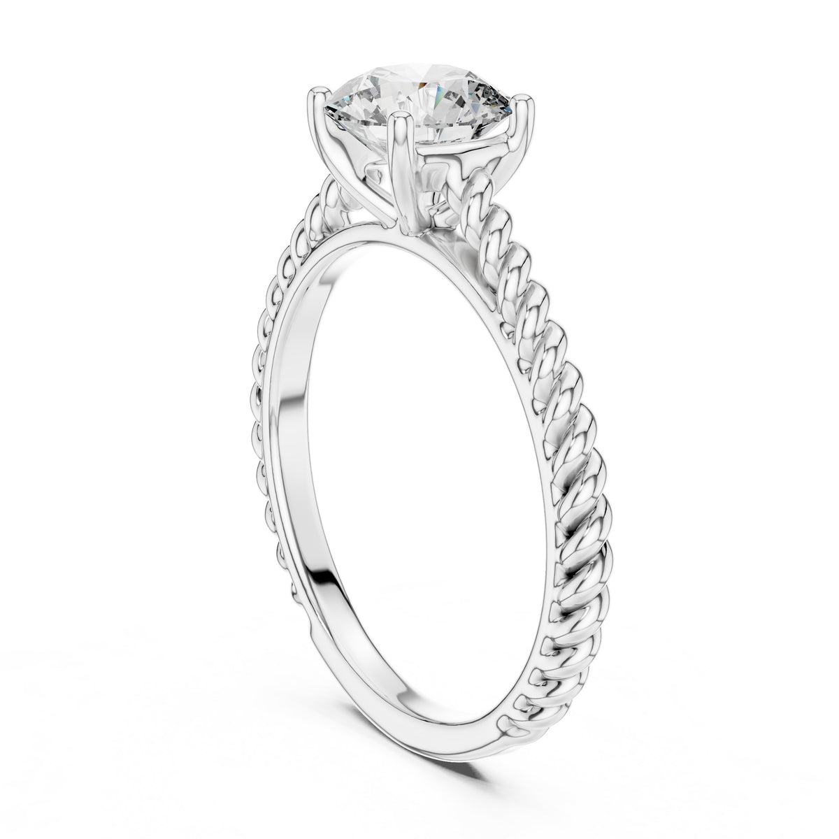 Round Diamond Solitaire Engagement Ring with Twisted Rope Band