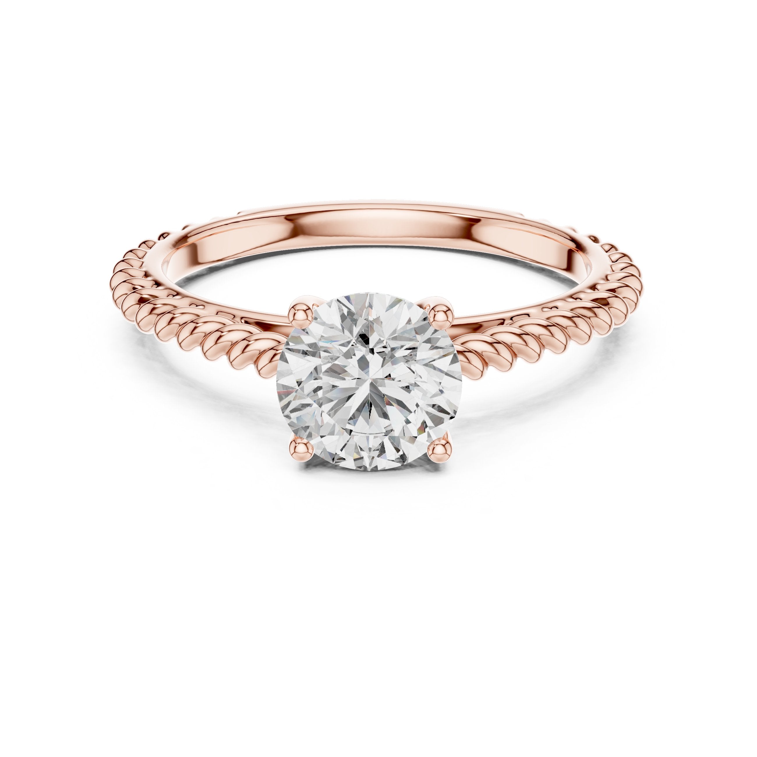 Round Diamond Solitaire Engagement Ring with Twisted Rope Band in Rose Gold - VYKA Diamonds