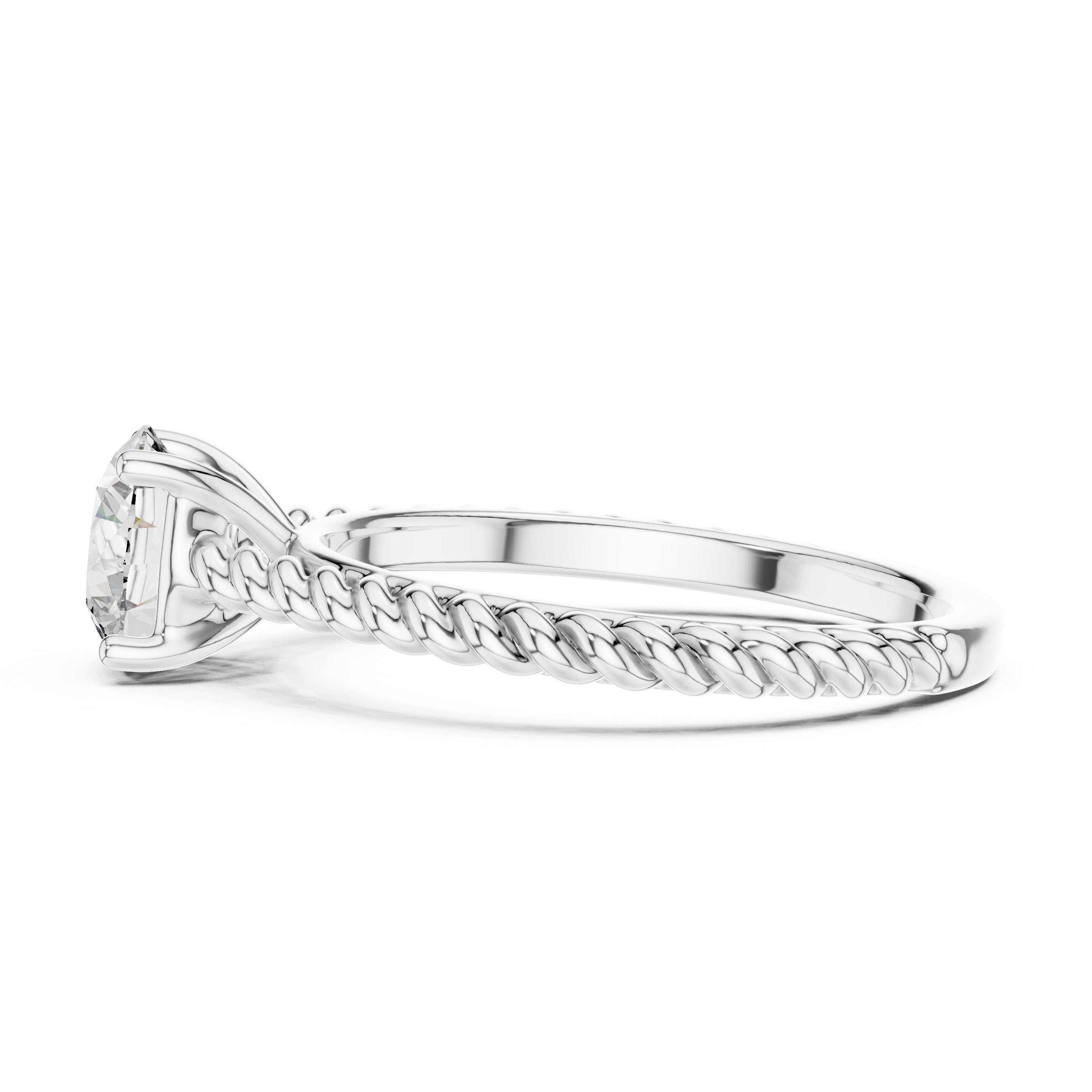 Round Diamond Solitaire Engagement Ring with Twisted Rope Band in White Gold - VYKA Diamonds