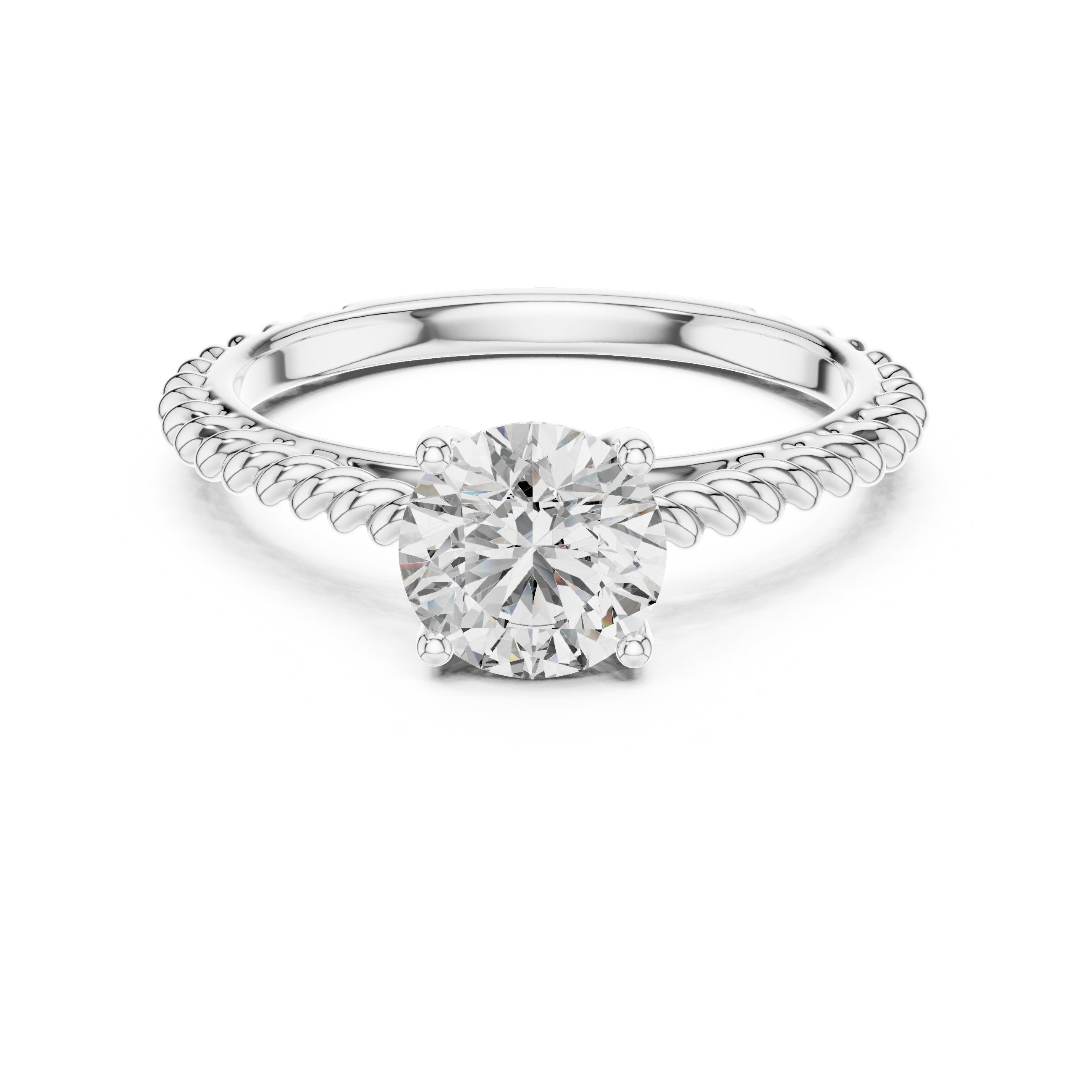 Round Diamond Solitaire Engagement Ring with Twisted Rope Band in White Gold - VYKA Diamonds