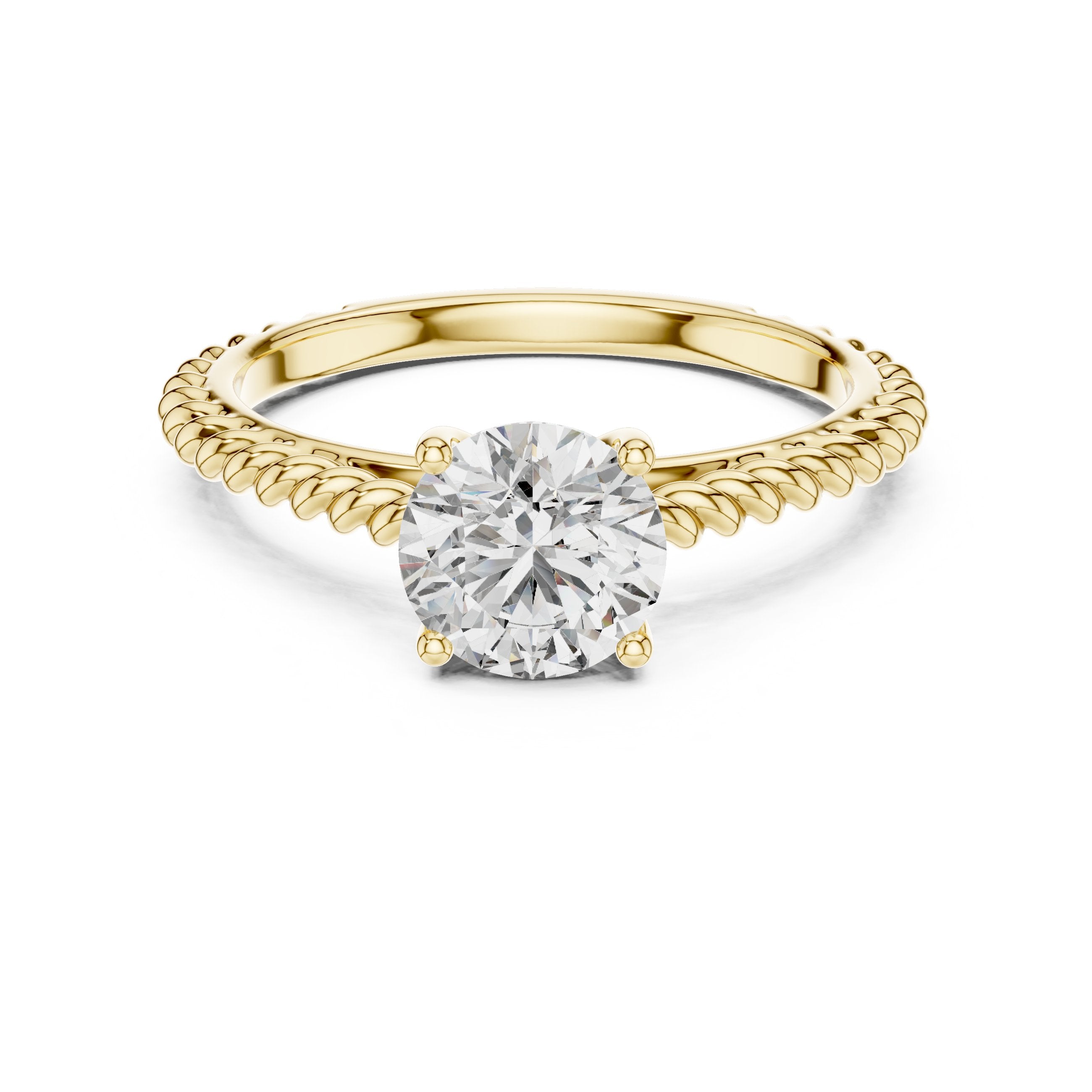 Round Diamond Solitaire Engagement Ring with Twisted Rope Band in Yellow Gold - VYKA Diamonds