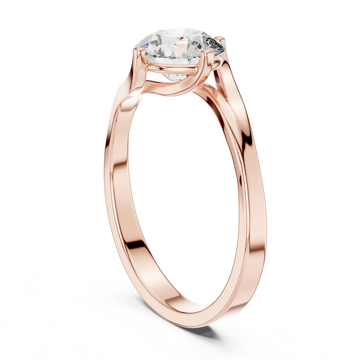 Round Diamond Bypass Solitaire Engagement Ring with Crossover Shank