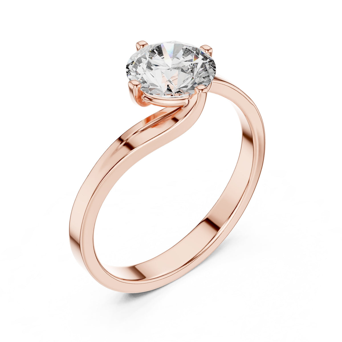 Round Diamond Bypass Solitaire Engagement Ring with Crossover Shank