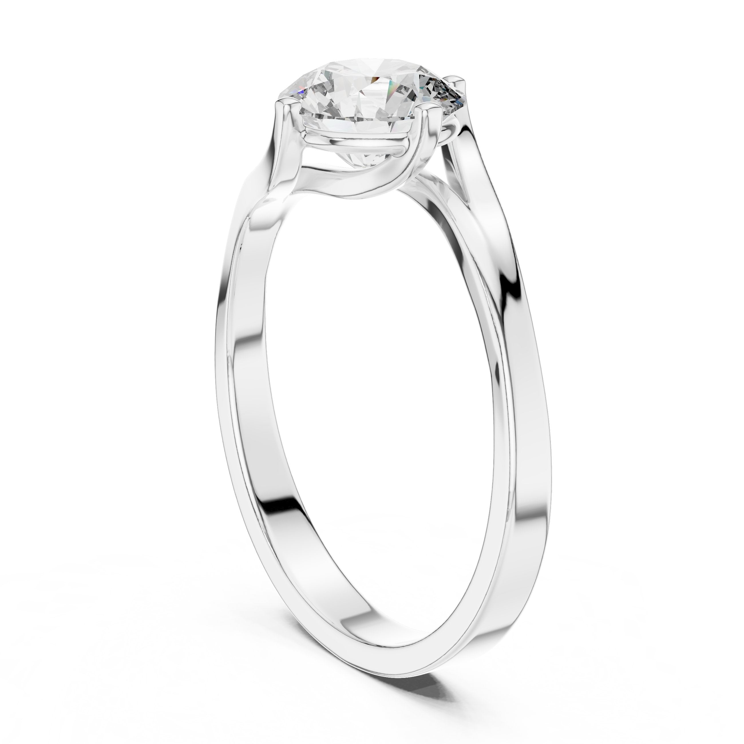 Round Diamond Bypass Solitaire Engagement Ring with Crossover Shank in White Gold - VYKA Diamonds