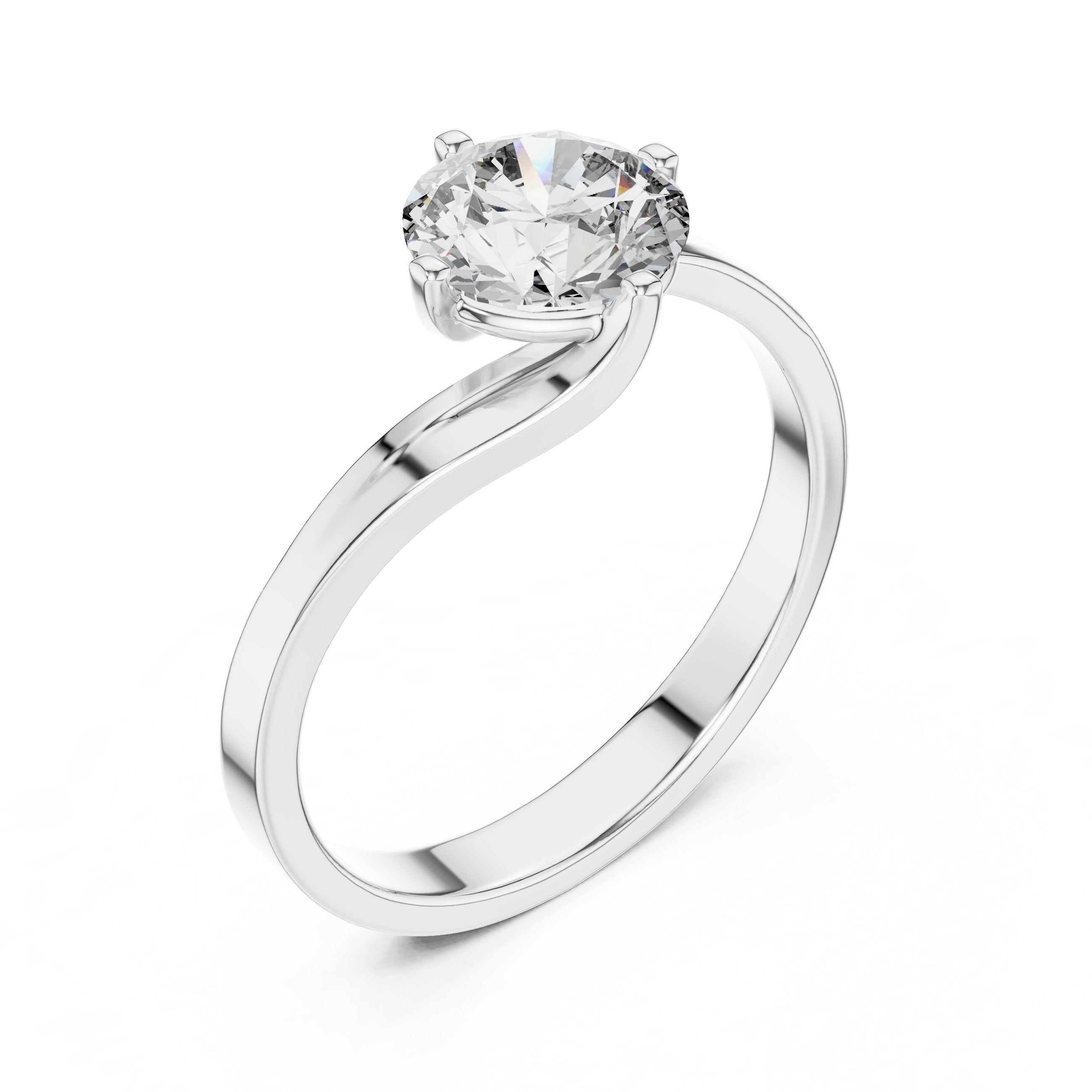 Round Diamond Bypass Solitaire Engagement Ring with Crossover Shank in White Gold - VYKA Diamonds
