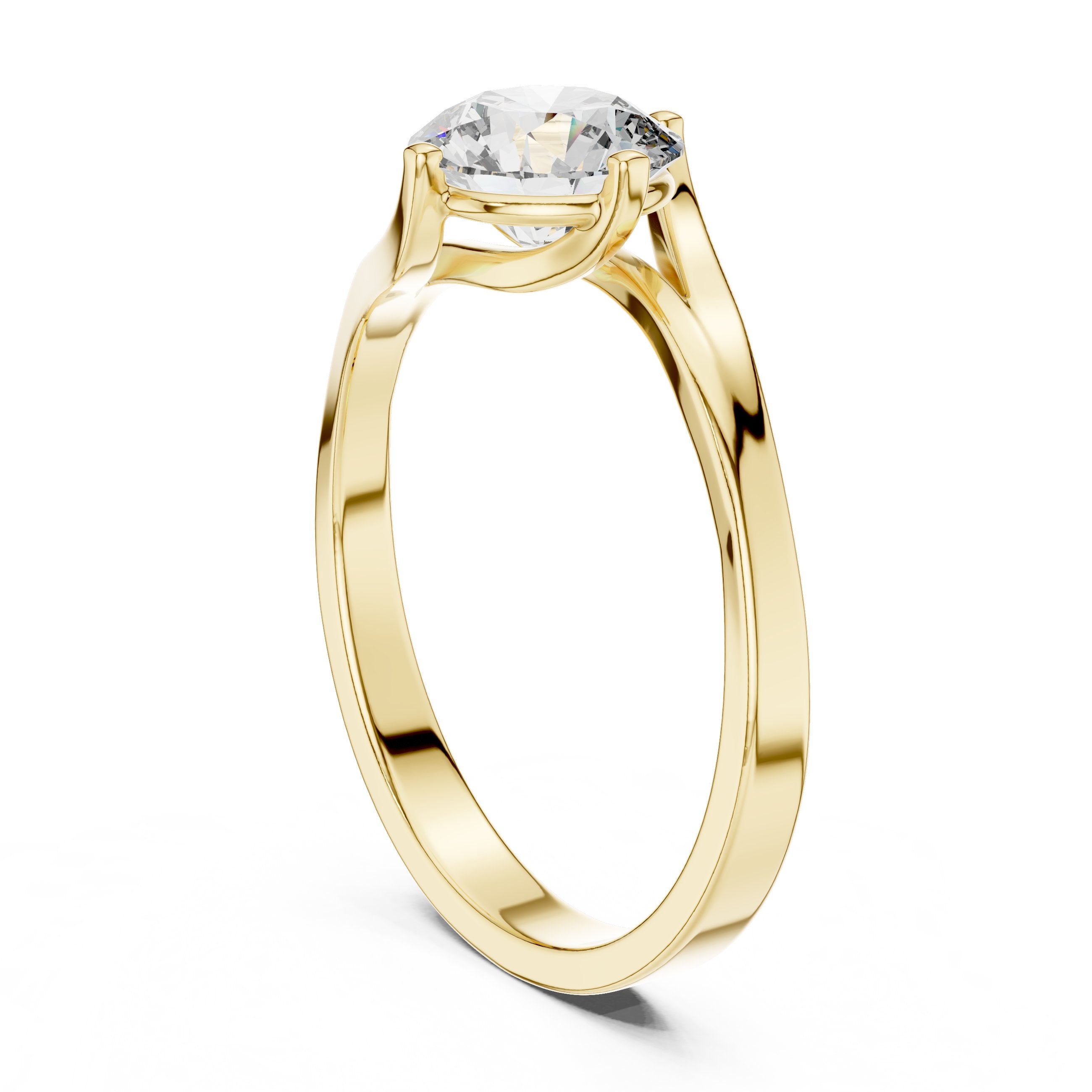 Round Diamond Bypass Solitaire Engagement Ring with Crossover Shank in Yellow Gold - VYKA Diamonds