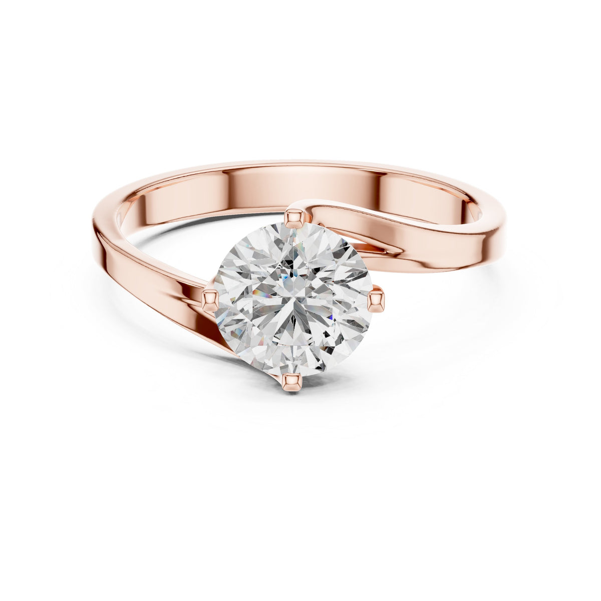 Round Diamond Bypass Solitaire Engagement Ring with Crossover Shank