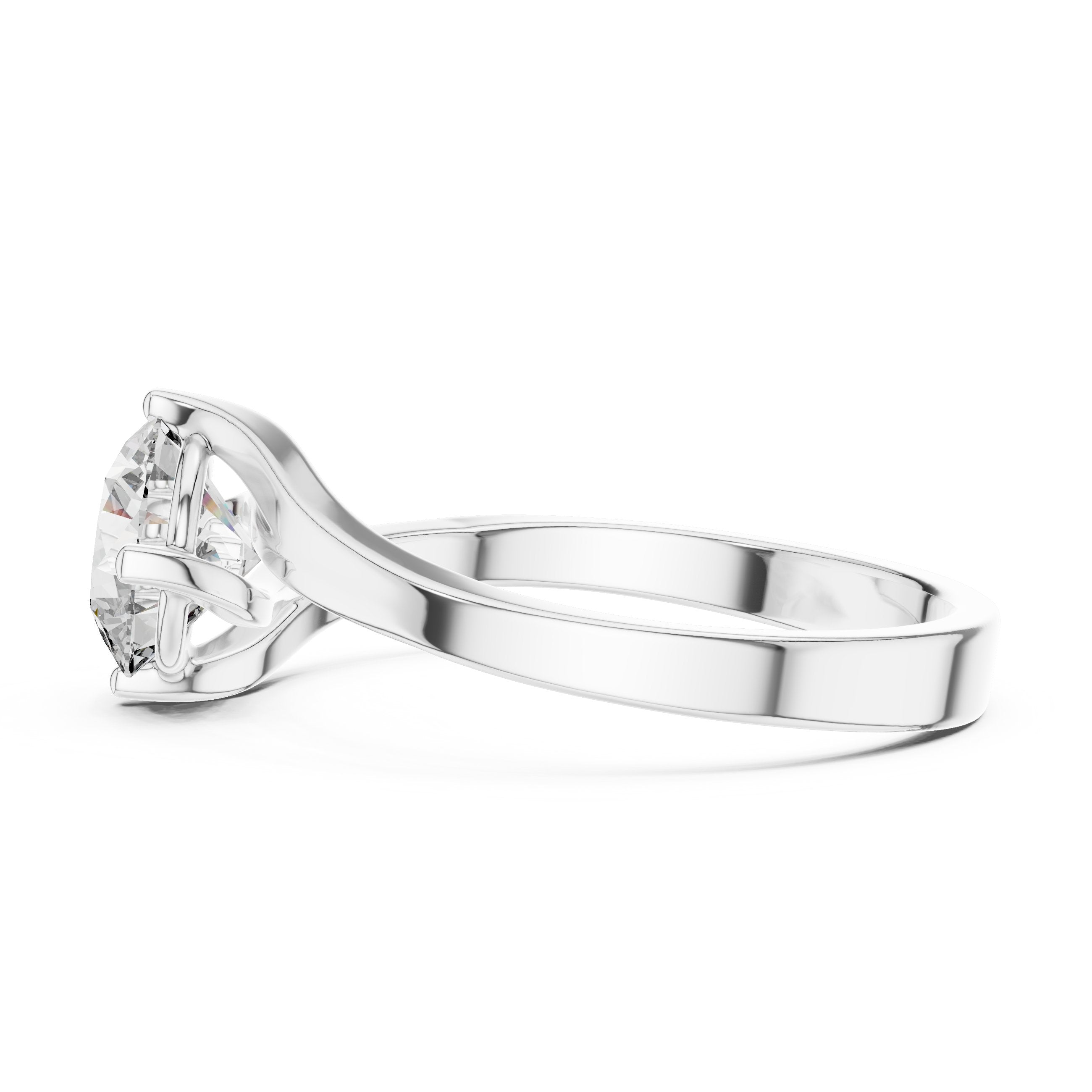 Round Diamond Bypass Solitaire Engagement Ring with Crossover Shank in White Gold - VYKA Diamonds