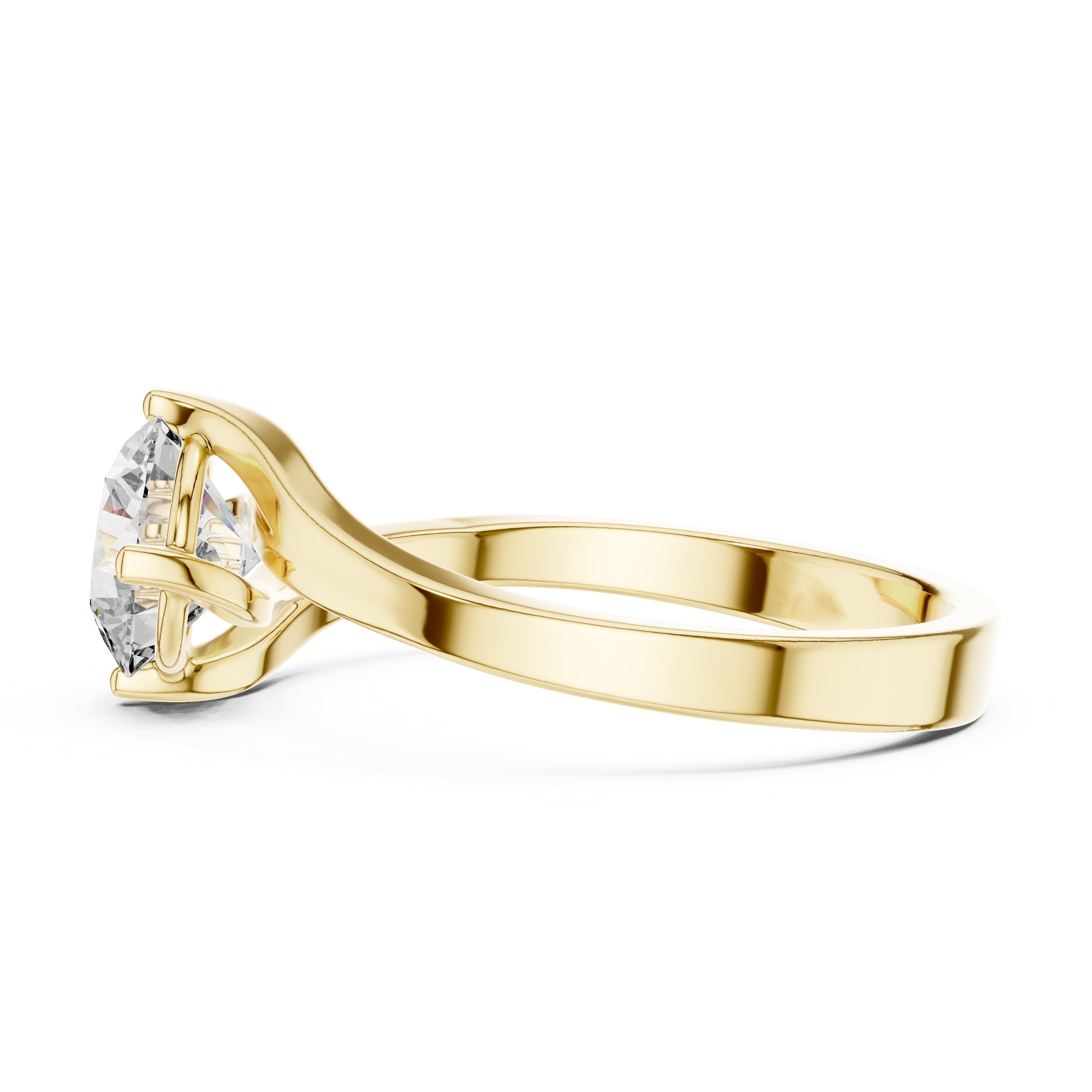 Round Diamond Bypass Solitaire Engagement Ring with Crossover Shank in Yellow Gold - VYKA Diamonds
