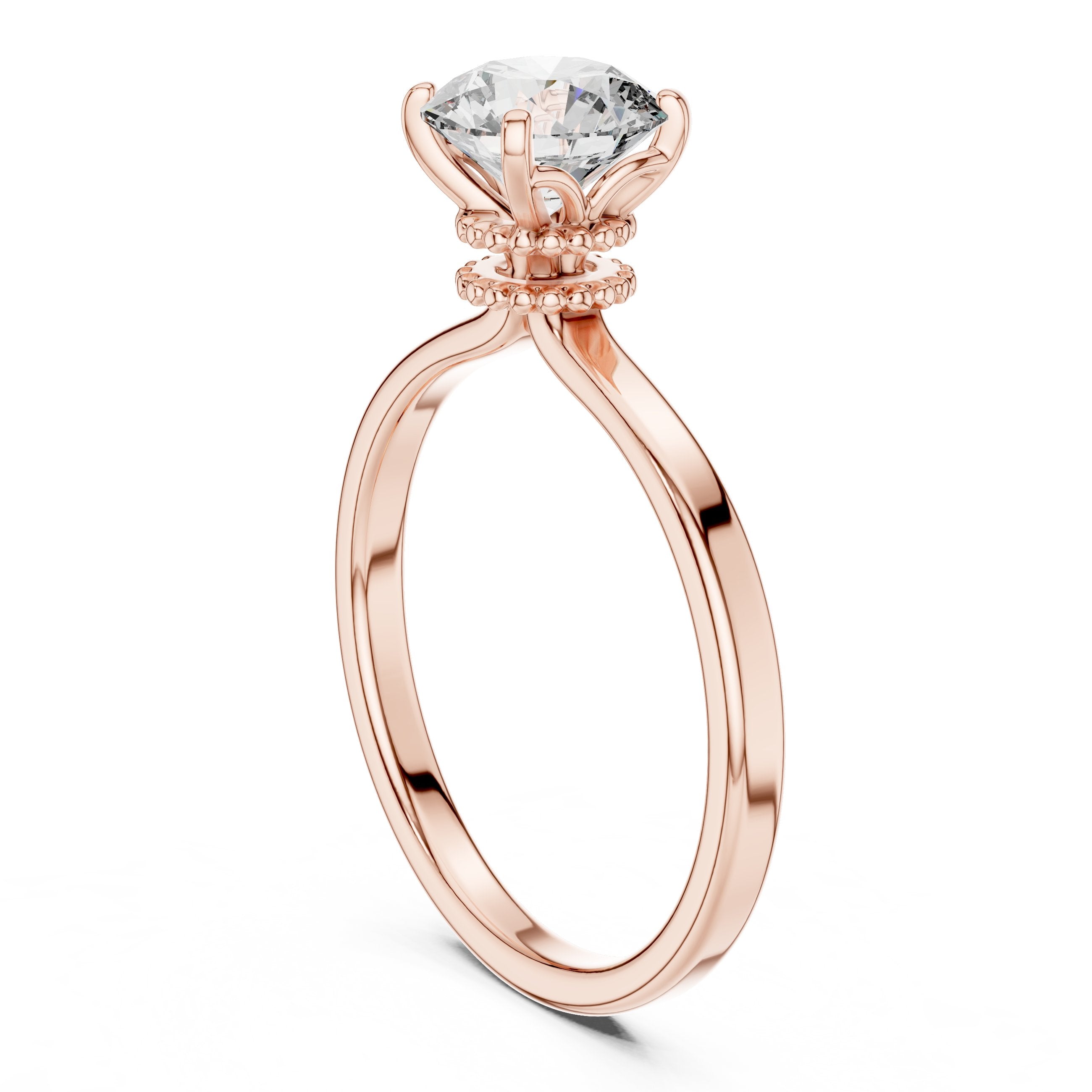 Round Diamond Solitaire Engagement Ring with Vintage Decorative Basket in Rose Gold - VYKA Diamonds