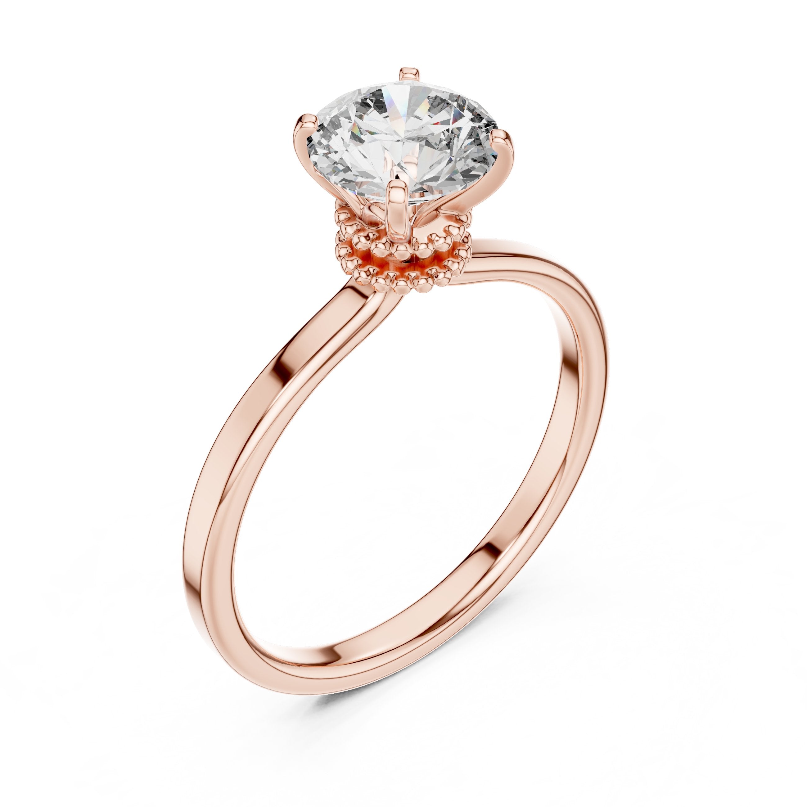 Round Diamond Solitaire Engagement Ring with Vintage Decorative Basket in Rose Gold - VYKA Diamonds