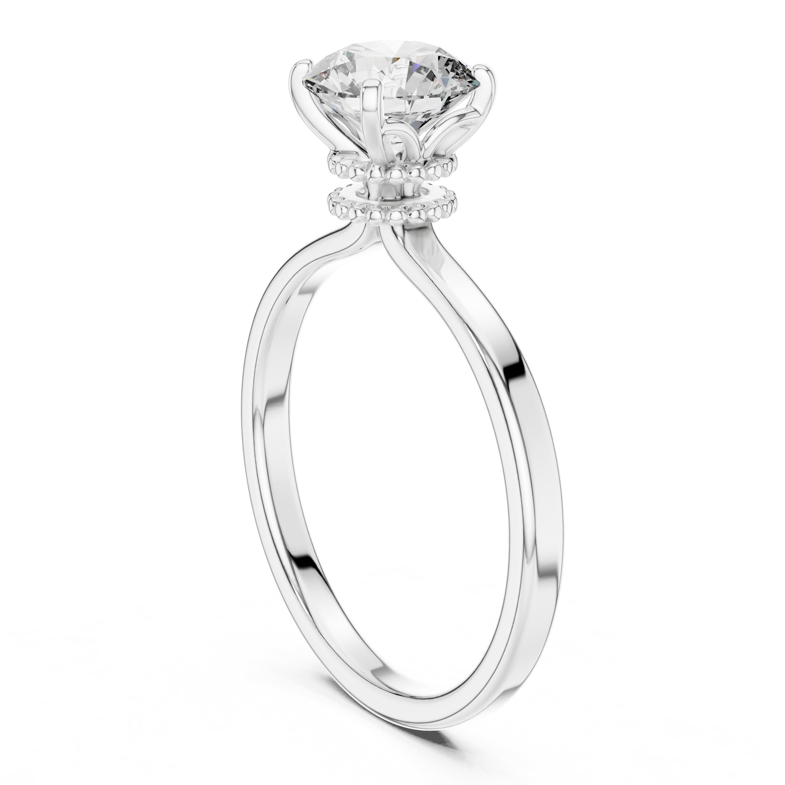 Round Diamond Solitaire Engagement Ring with Vintage Decorative Basket in White Gold - VYKA Diamonds