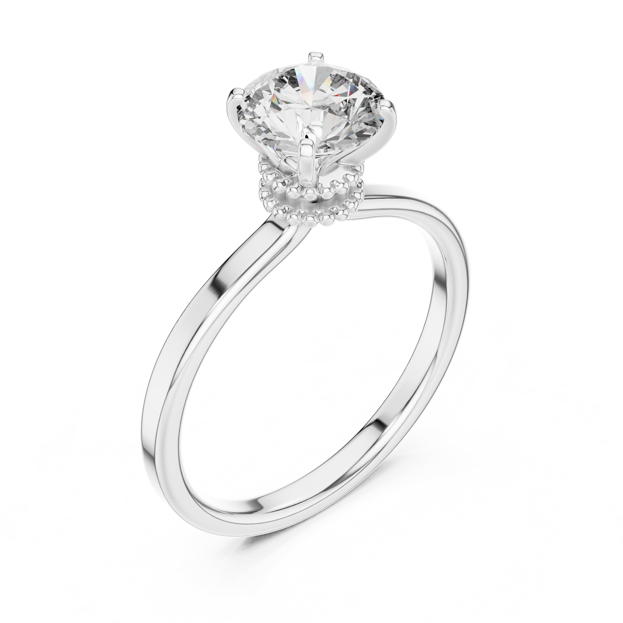 Round Diamond Solitaire Engagement Ring with Vintage Decorative Basket in White Gold - VYKA Diamonds