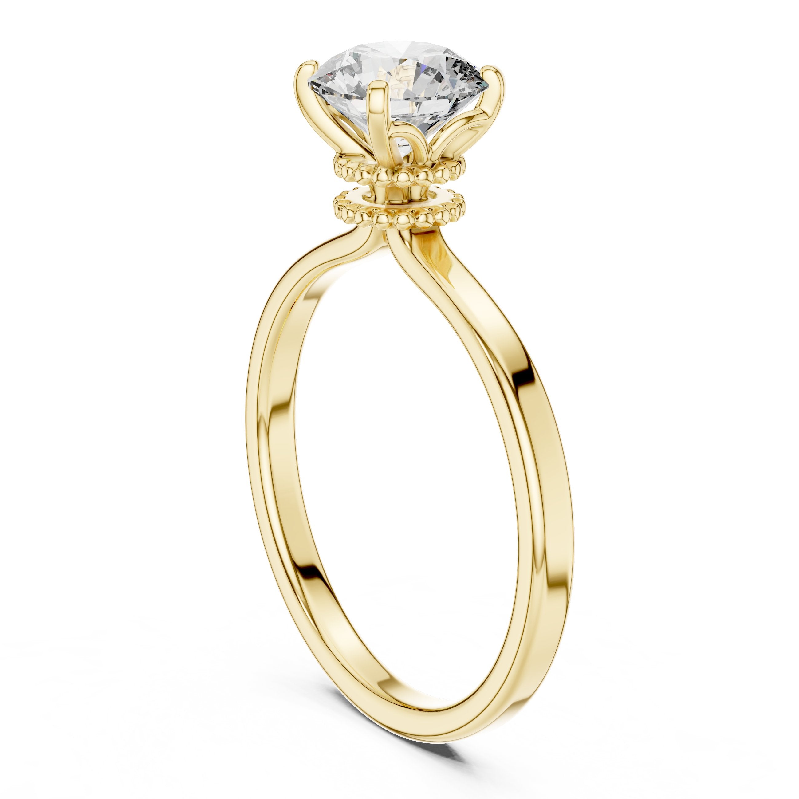 Round Diamond Solitaire Engagement Ring with Vintage Decorative Basket in Yellow Gold - VYKA Diamonds