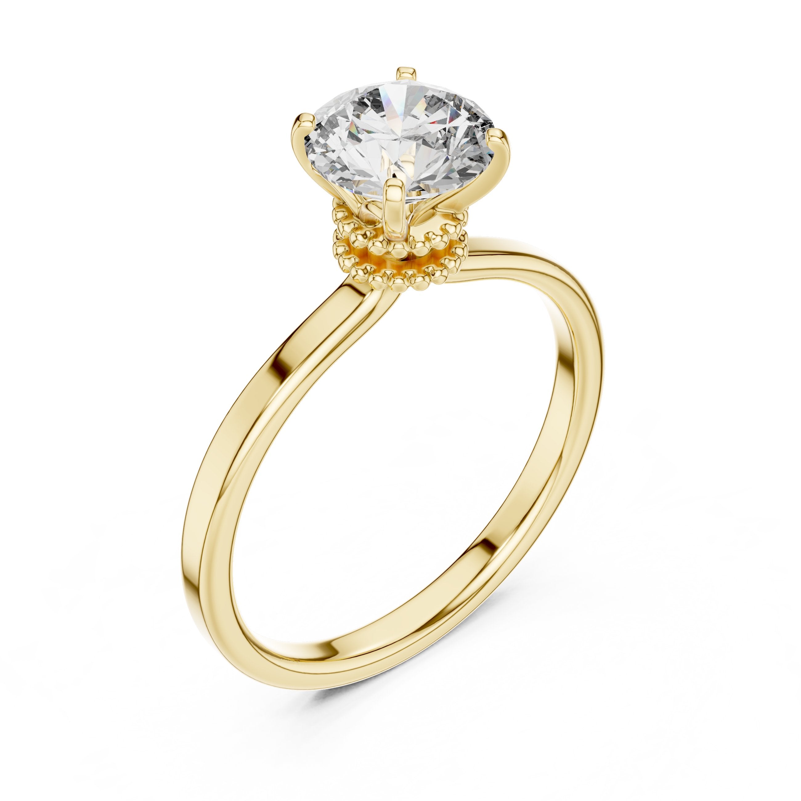 Round Diamond Solitaire Engagement Ring with Vintage Decorative Basket in Yellow Gold - VYKA Diamonds