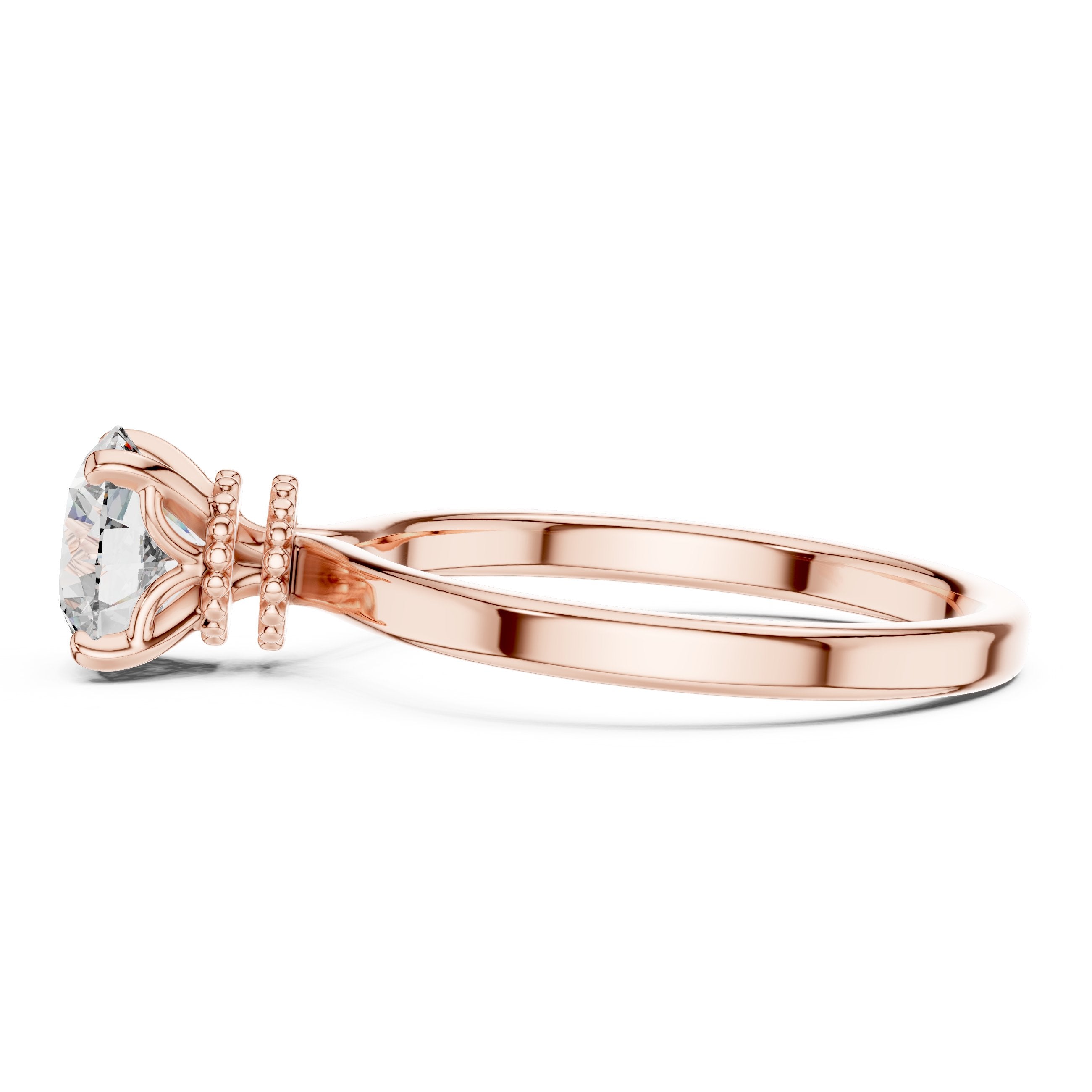 Round Diamond Solitaire Engagement Ring with Vintage Decorative Basket in Rose Gold - VYKA Diamonds