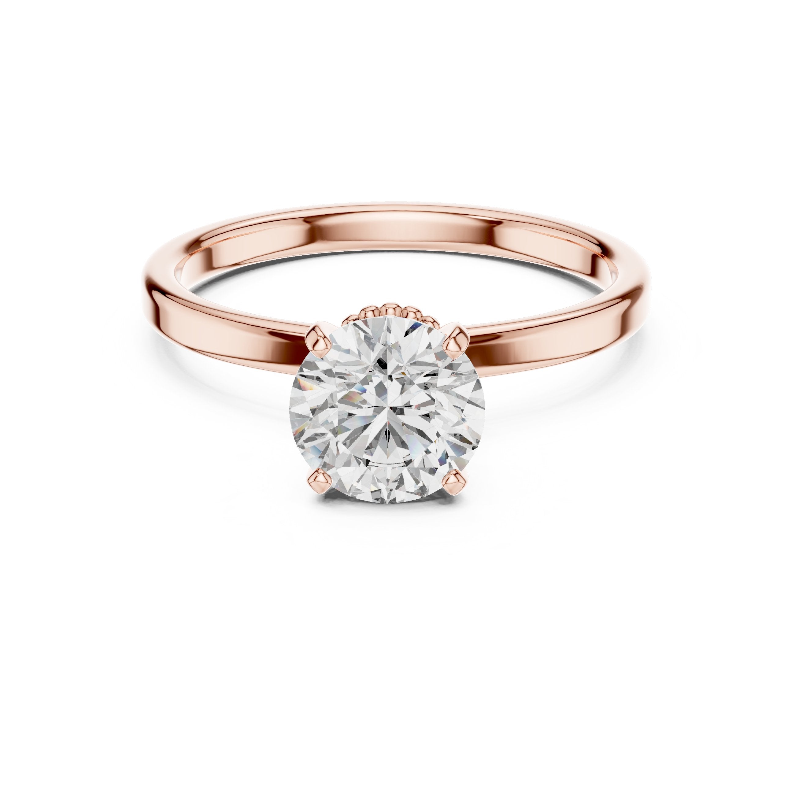 Round Diamond Solitaire Engagement Ring with Vintage Decorative Basket in Rose Gold - VYKA Diamonds