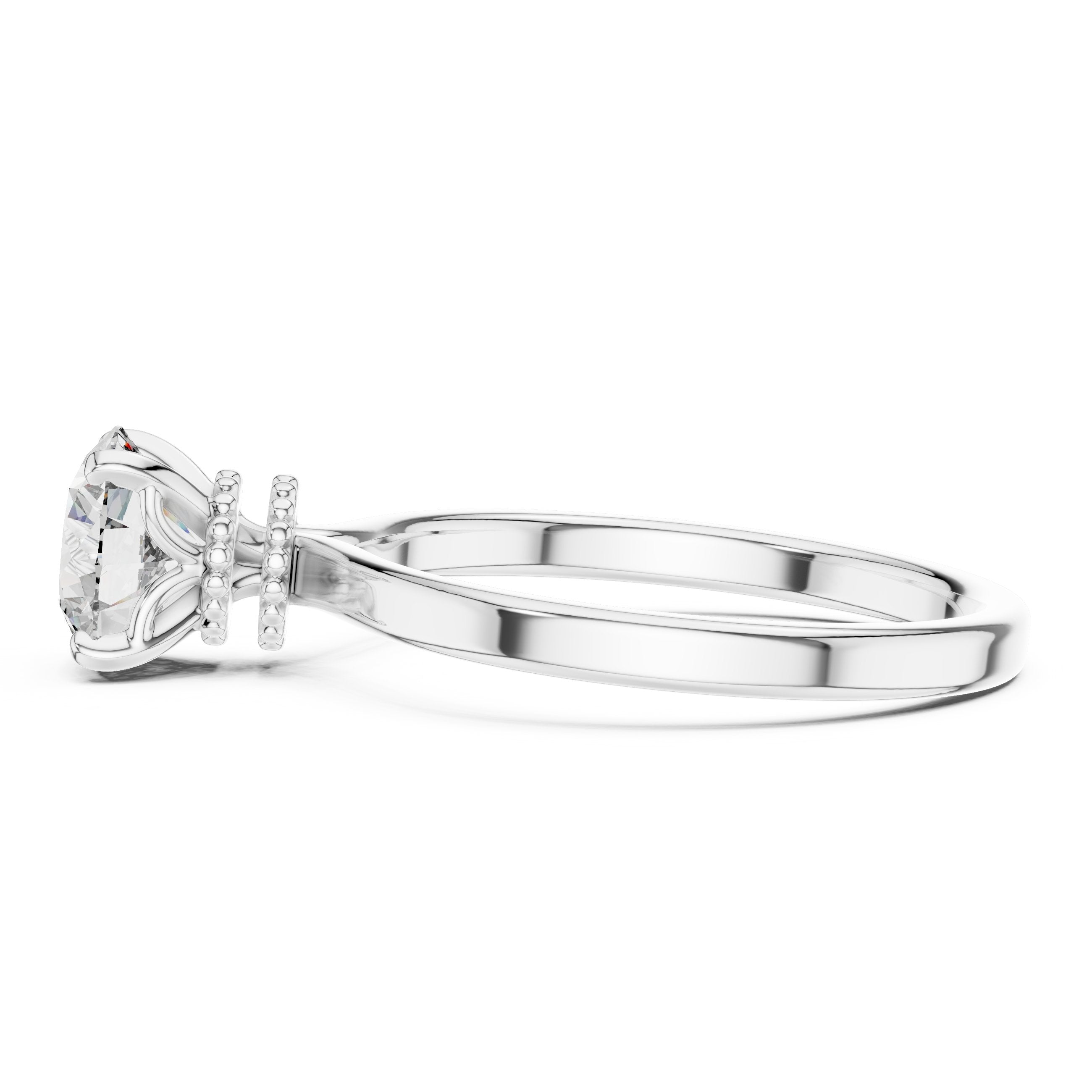 Round Diamond Solitaire Engagement Ring with Vintage Decorative Basket in White Gold - VYKA Diamonds