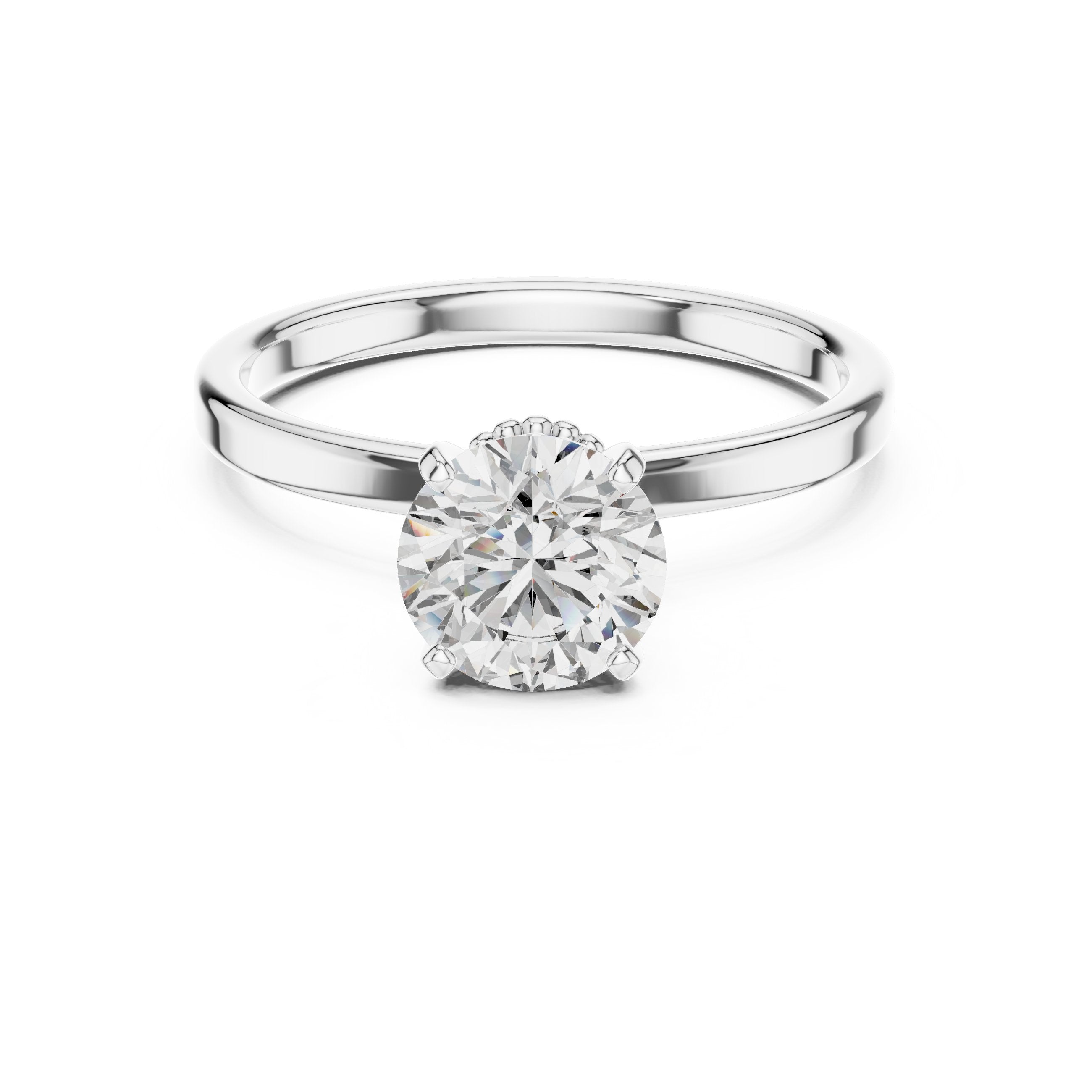 Round Diamond Solitaire Engagement Ring with Vintage Decorative Basket in White Gold - VYKA Diamonds
