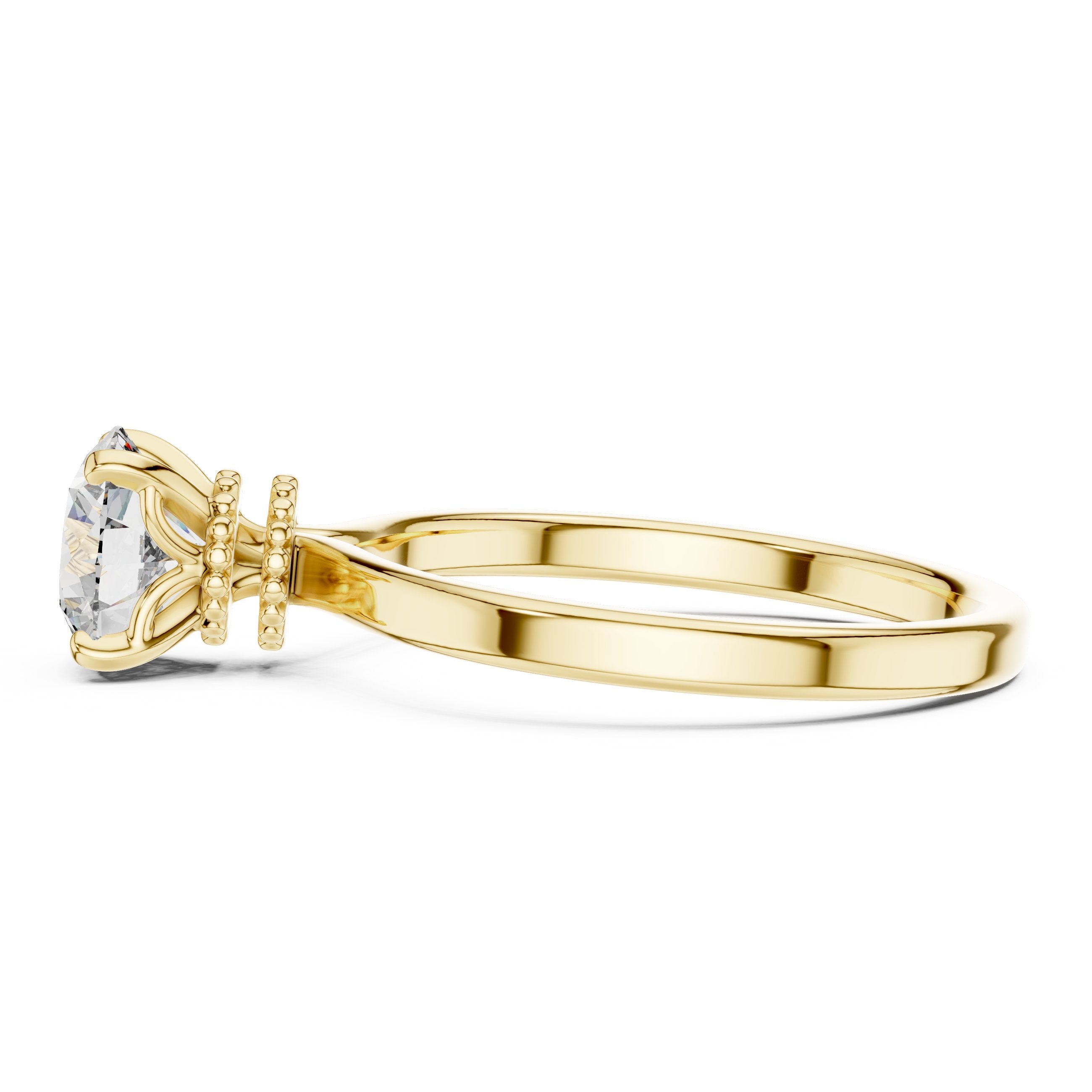 Round Diamond Solitaire Engagement Ring with Vintage Decorative Basket in Yellow Gold - VYKA Diamonds