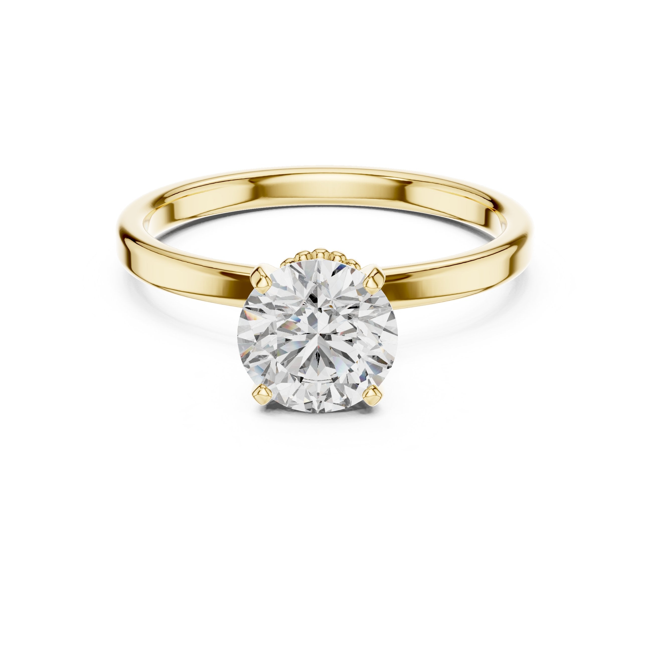 Round Diamond Solitaire Engagement Ring with Vintage Decorative Basket in Yellow Gold - VYKA Diamonds