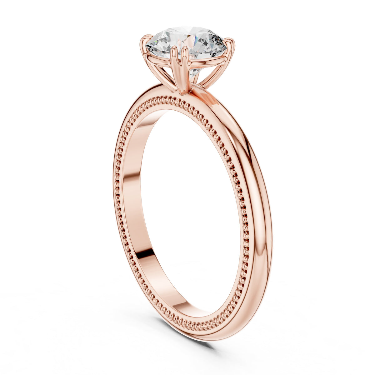 Round Diamond Solitaire Engagement Ring with Milgrain Band