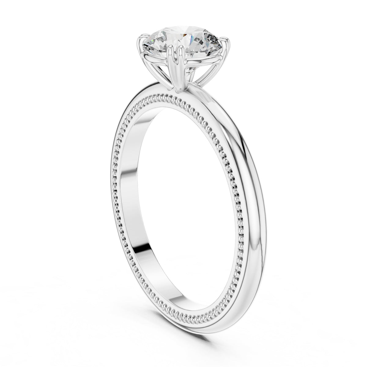 Round Diamond Solitaire Engagement Ring with Milgrain Band