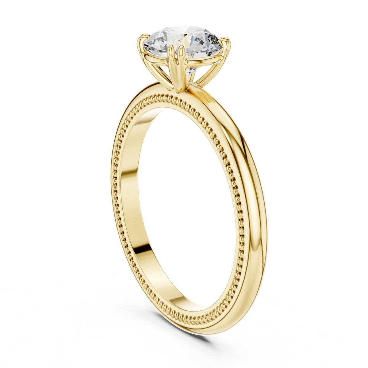 Round Diamond Solitaire Engagement Ring with Milgrain Band