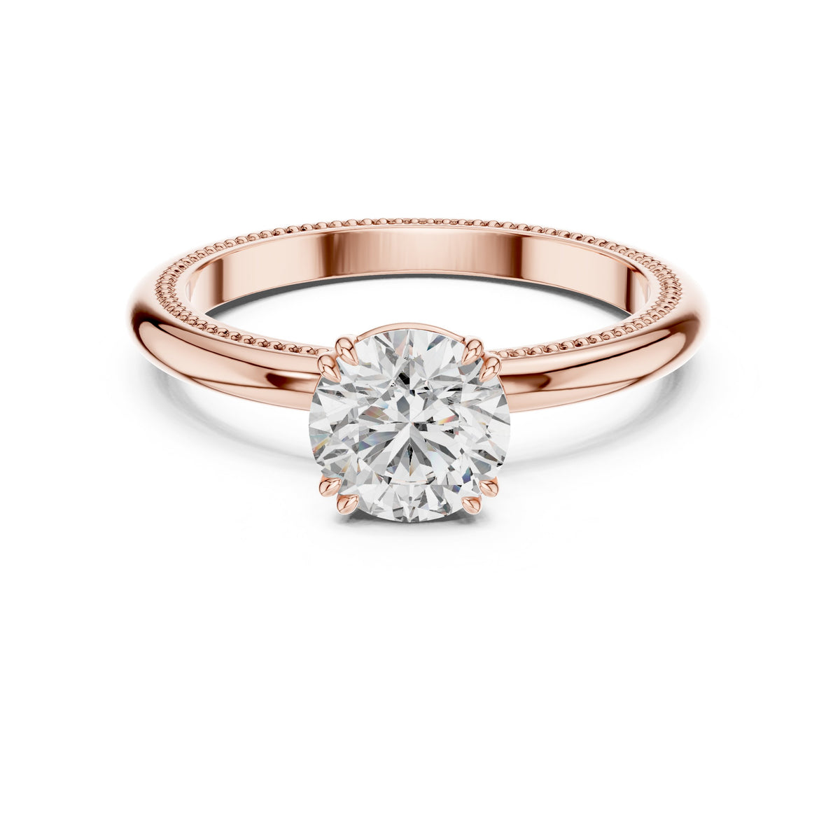 Round Diamond Solitaire Engagement Ring with Milgrain Band