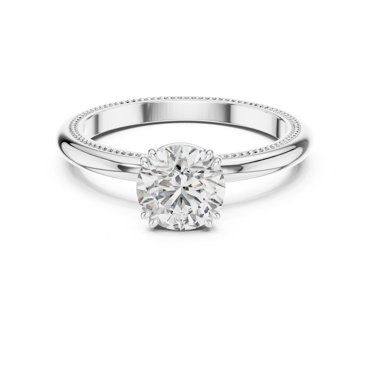 Round Diamond Solitaire Engagement Ring with Milgrain Band