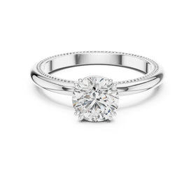 Round Diamond Solitaire Engagement Ring with Milgrain Band
