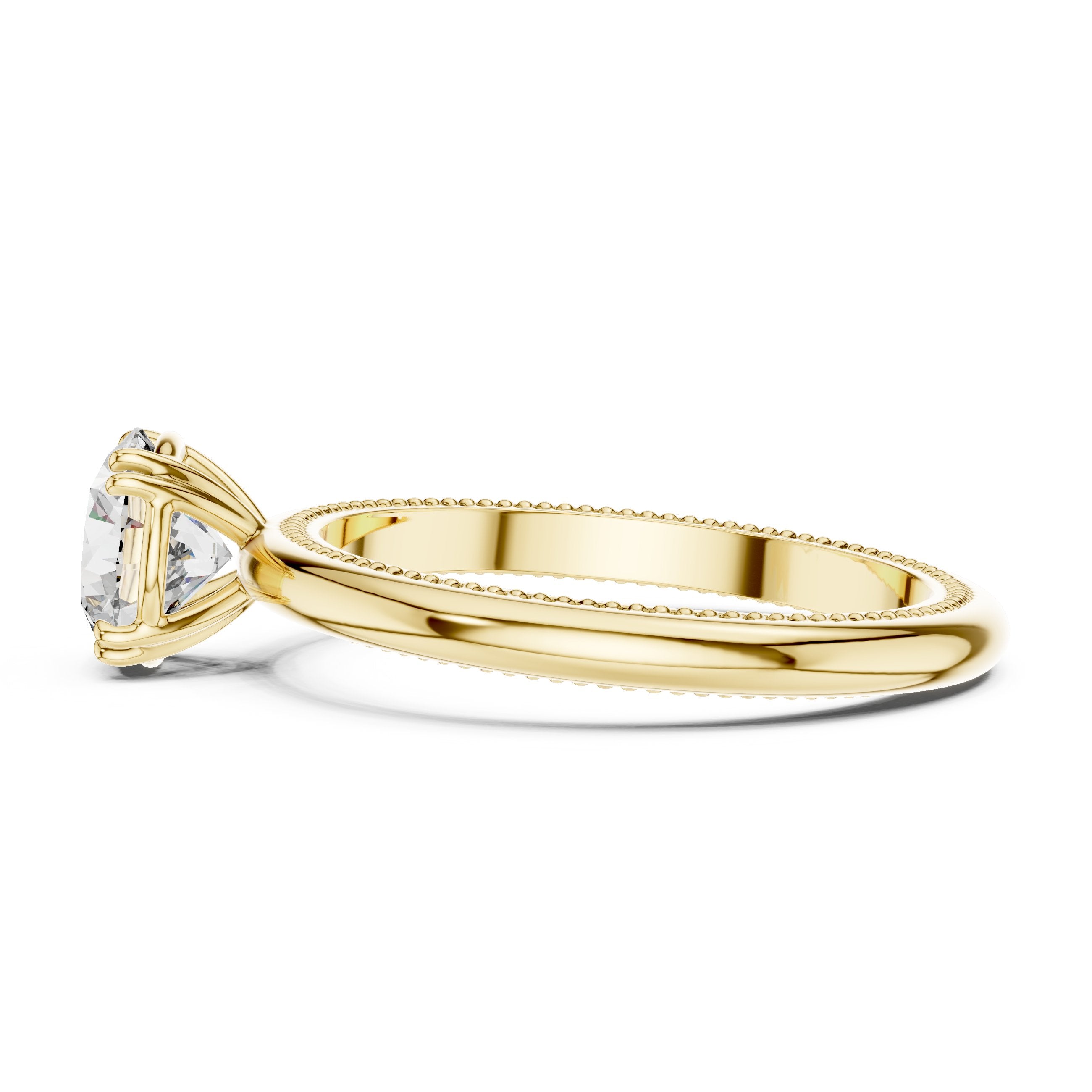 Round Diamond Solitaire Engagement Ring with Milgrain Band in Yellow Gold - VYKA Diamonds
