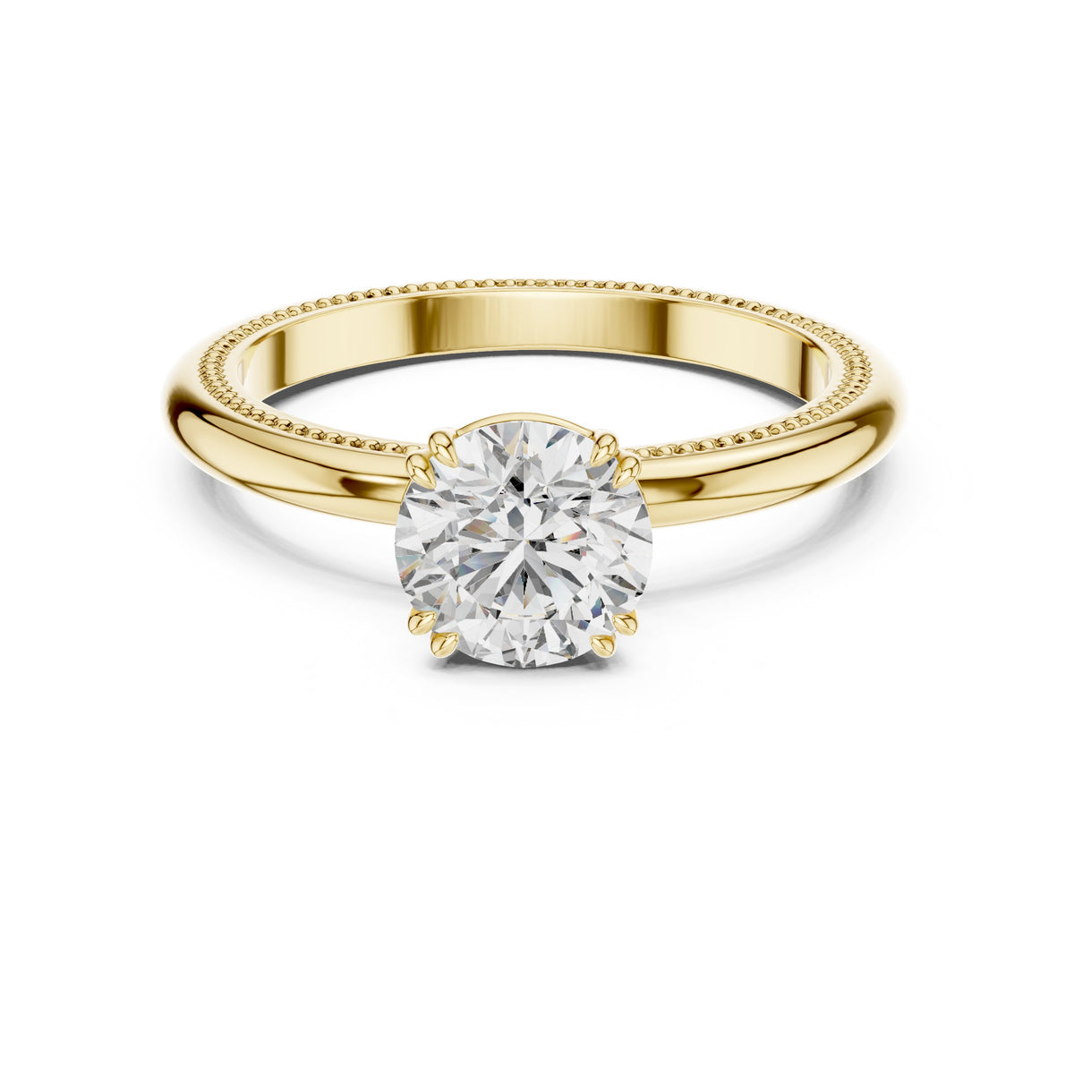 Round Diamond Solitaire Engagement Ring with Milgrain Band