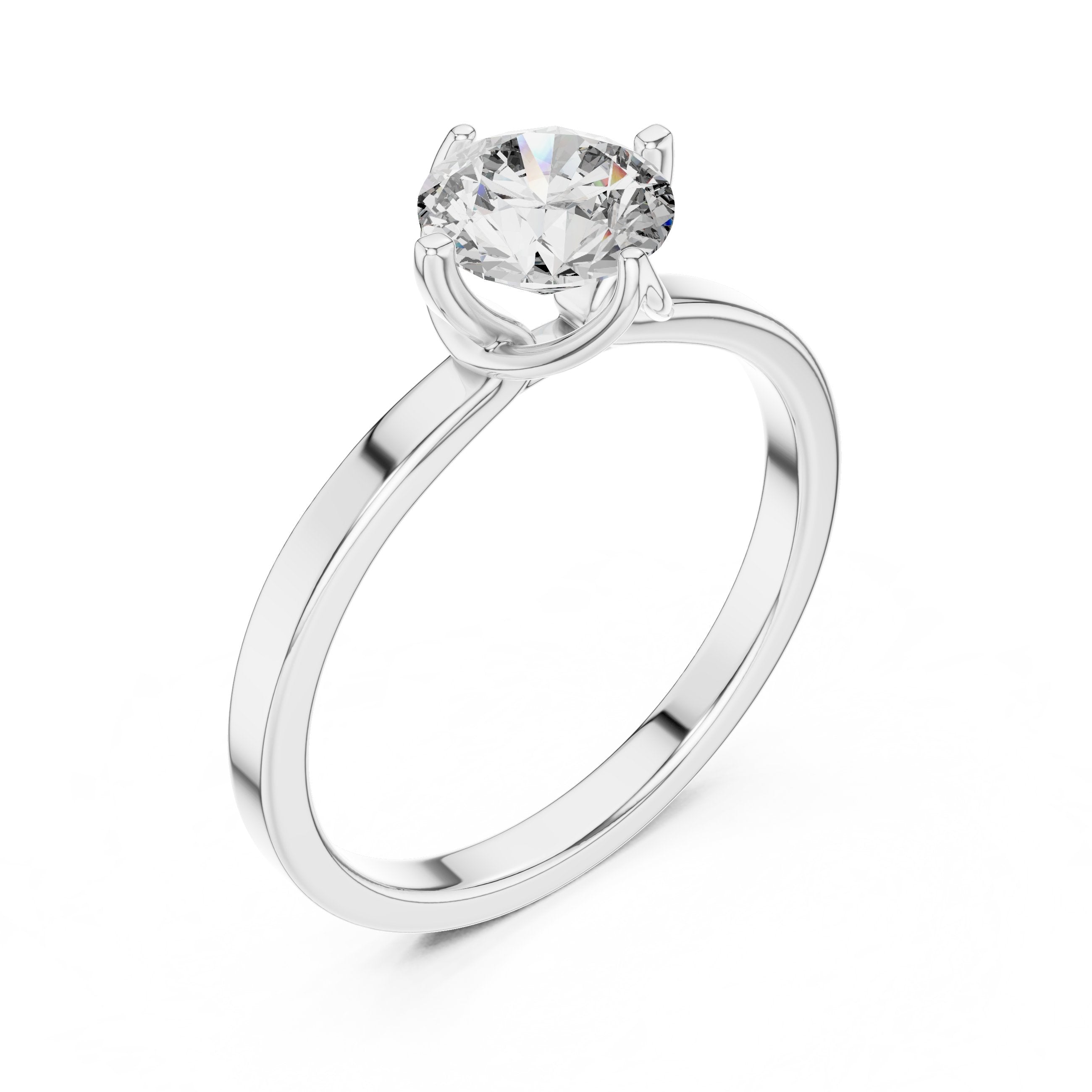 Round Diamond Compass Set Solitaire Engagement Ring in White Gold - VYKA Diamonds