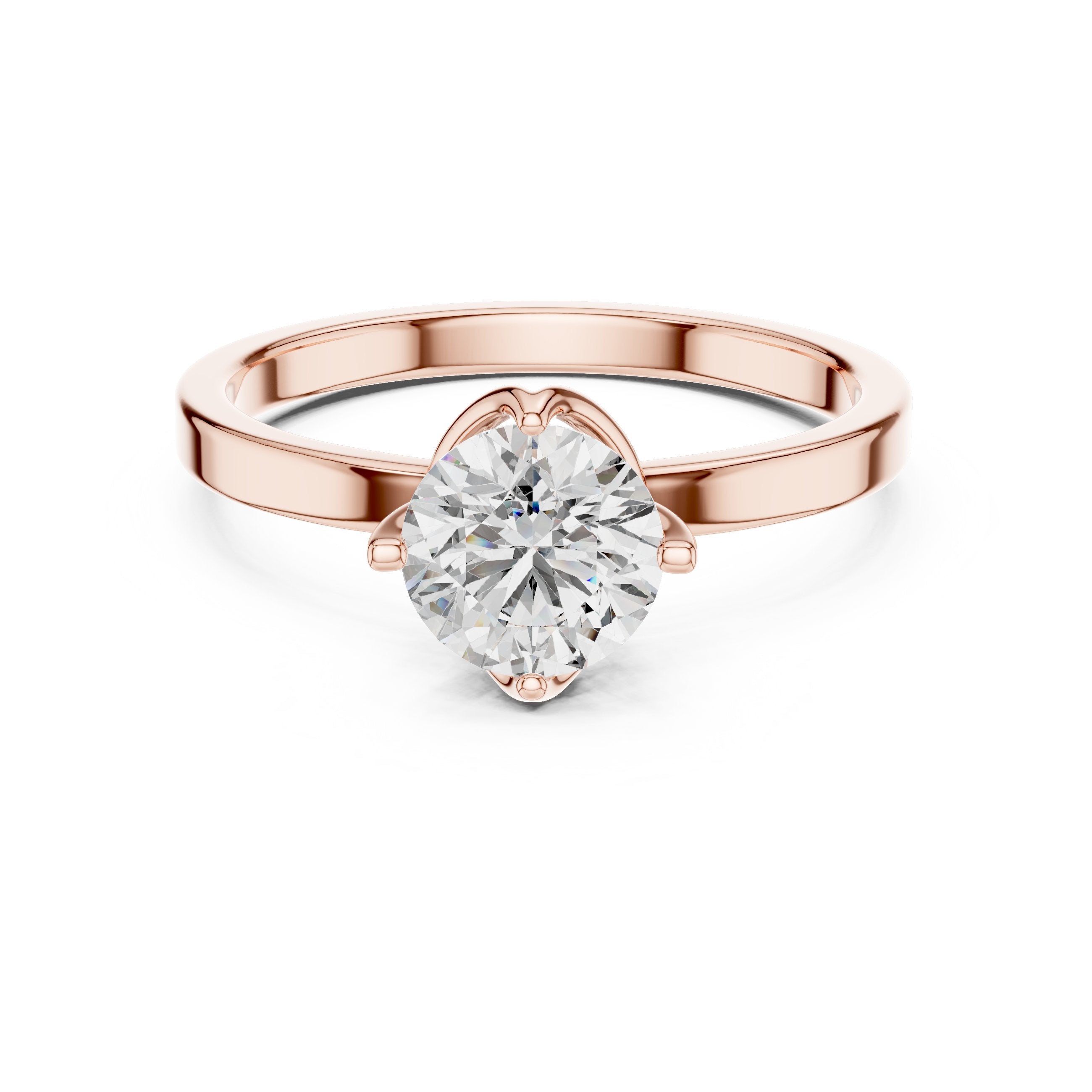 Round Diamond Compass Set Solitaire Engagement Ring in Rose Gold - VYKA Diamonds